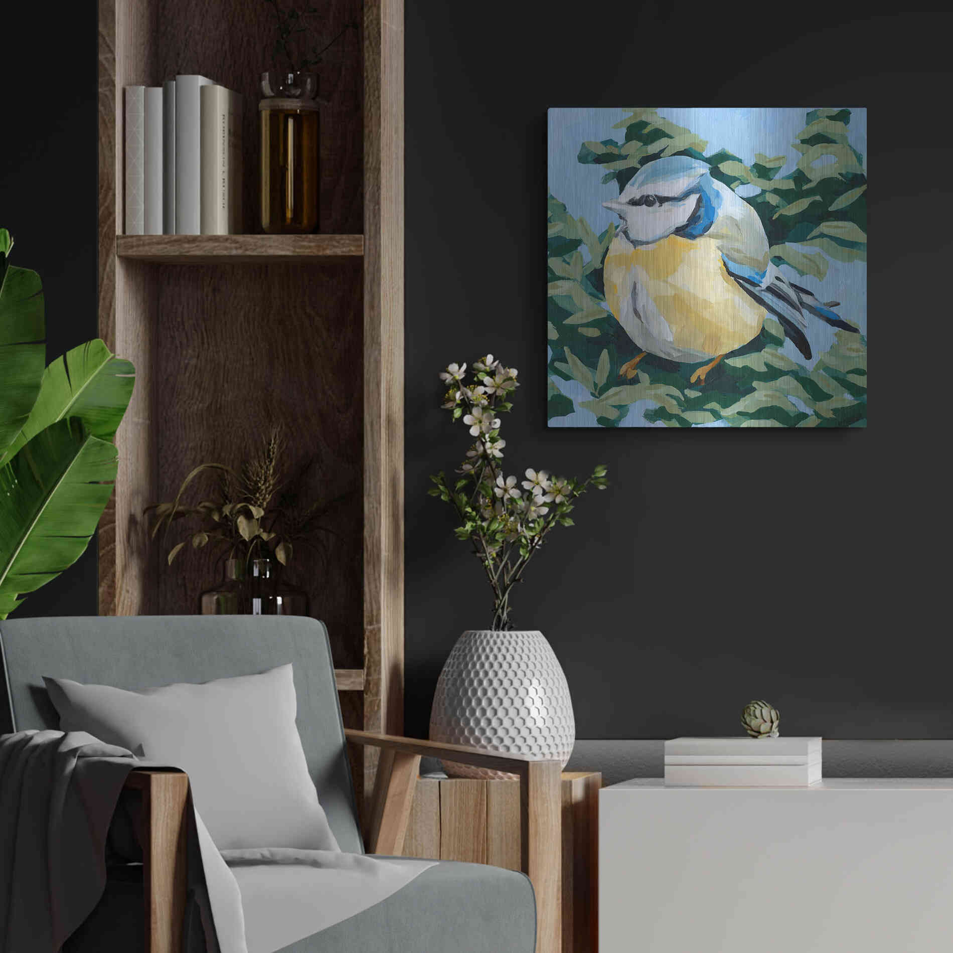 Luxe Metal Art 'Painterly Bird II' by Emma Scarvey, Metal Wall Art,24x24