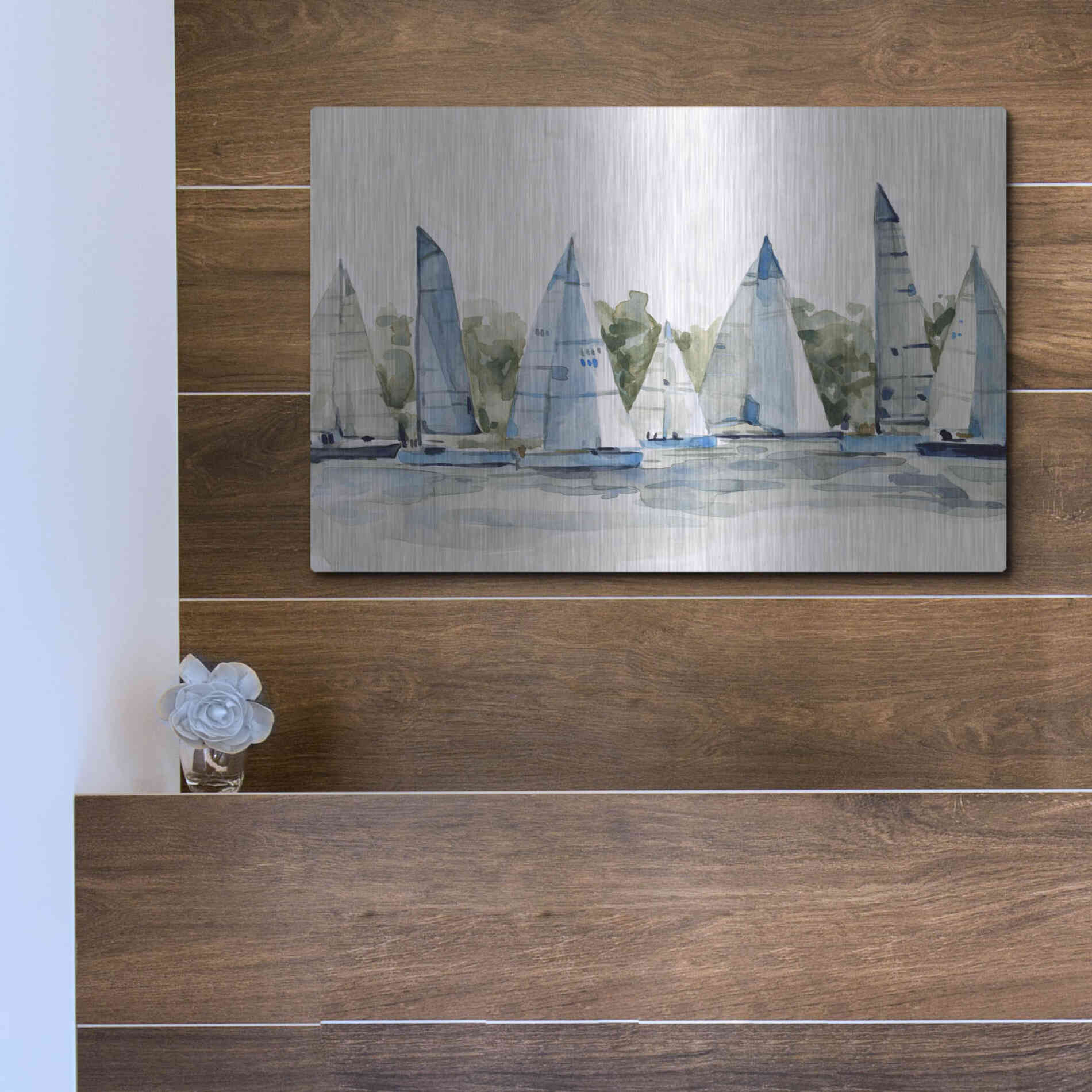 Luxe Metal Art 'Pastel Marina I' by Emma Scarvey, Metal Wall Art,16x12