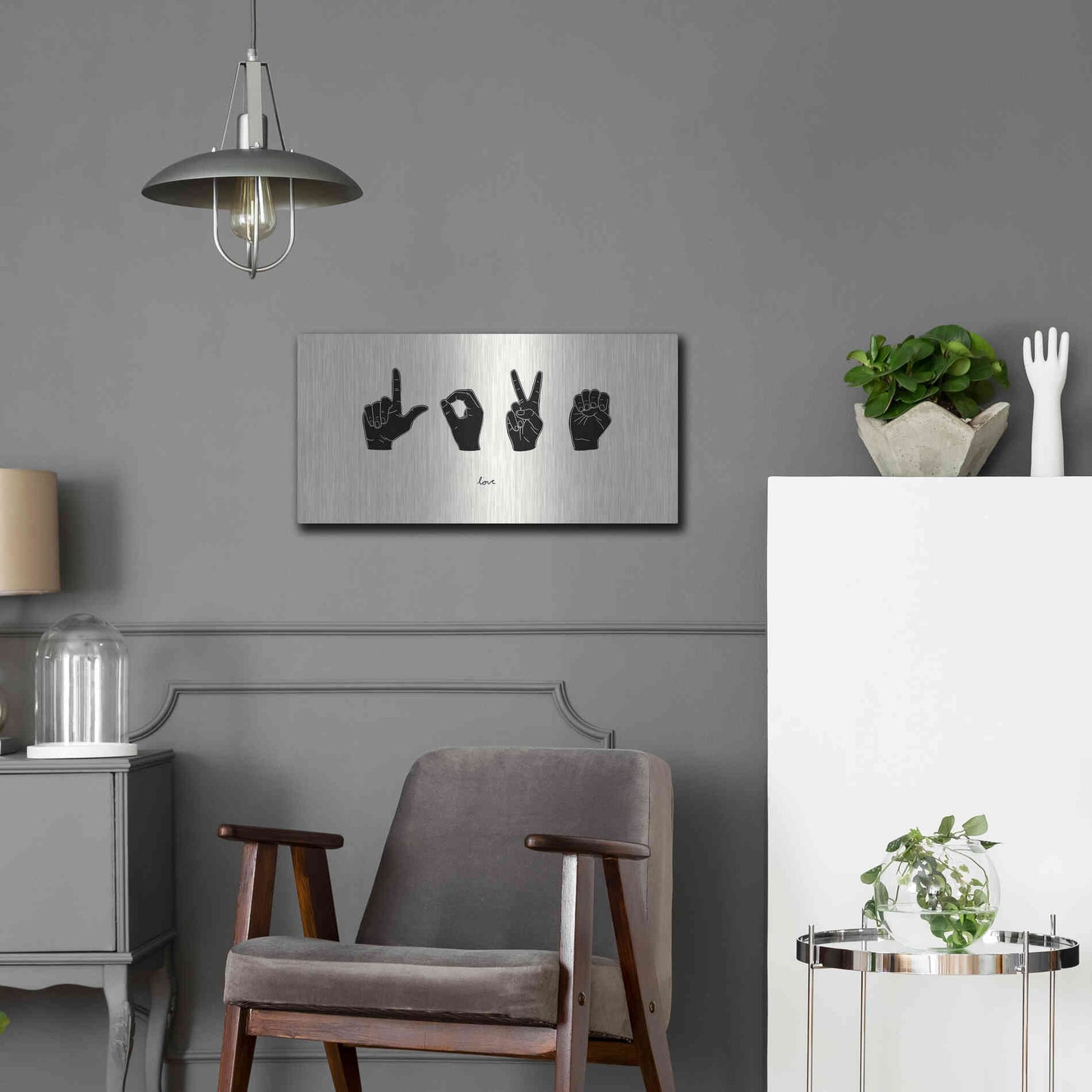 Luxe Metal Art 'Sign Language IV' by Emma Scarvey, Metal Wall Art,24x12