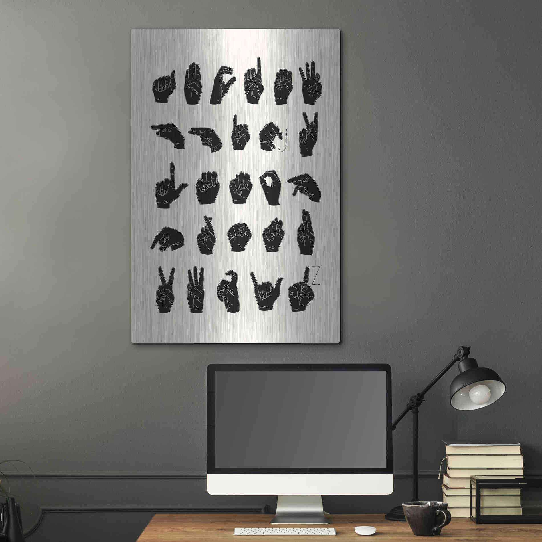 Luxe Metal Art 'Sign Language I' by Emma Scarvey, Metal Wall Art,24x36