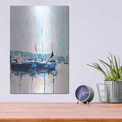 Luxe Metal Art 'Watercolor Boat Club I' by Emma Scarvey, Metal Wall Art,12x16