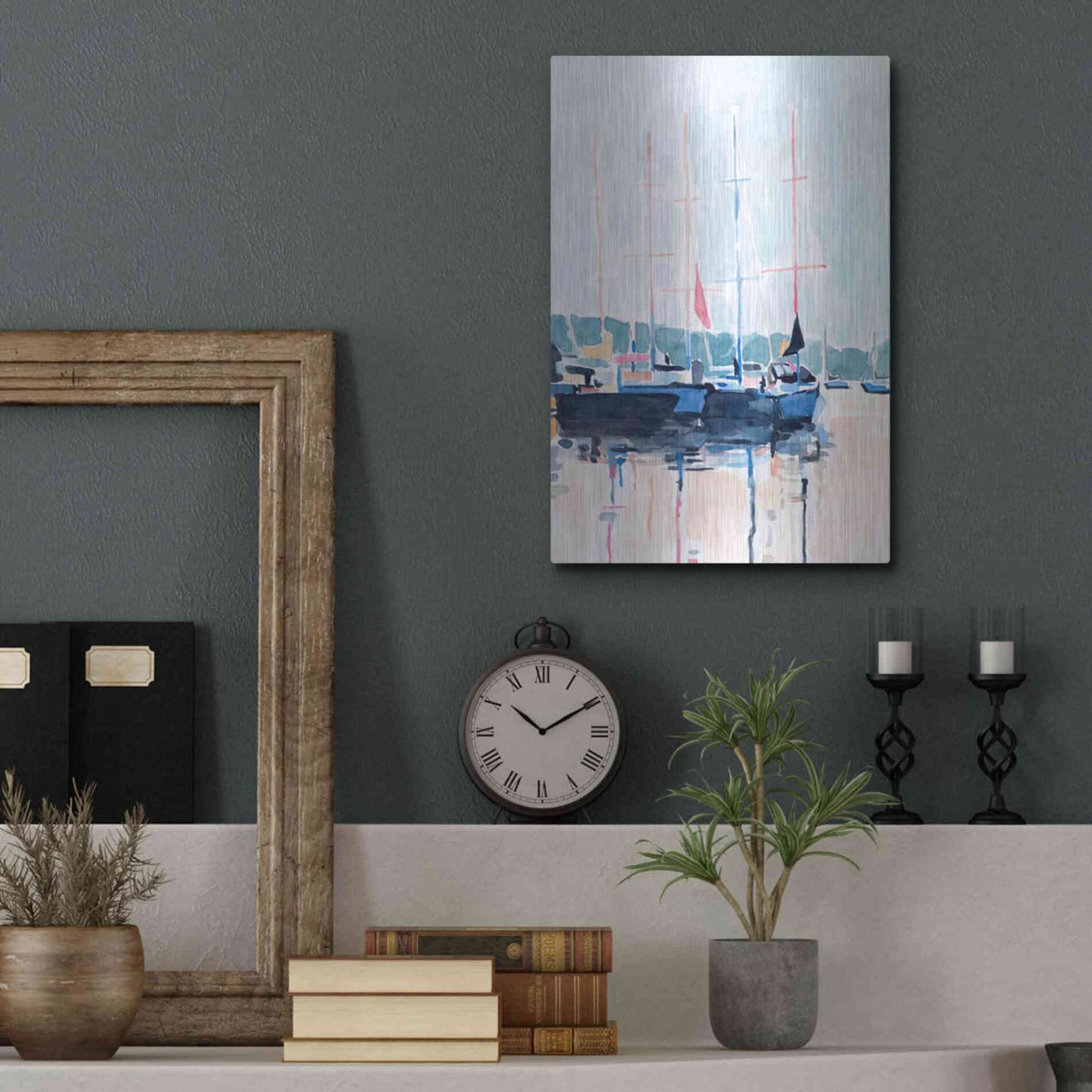 Luxe Metal Art 'Watercolor Boat Club I' by Emma Scarvey, Metal Wall Art,12x16