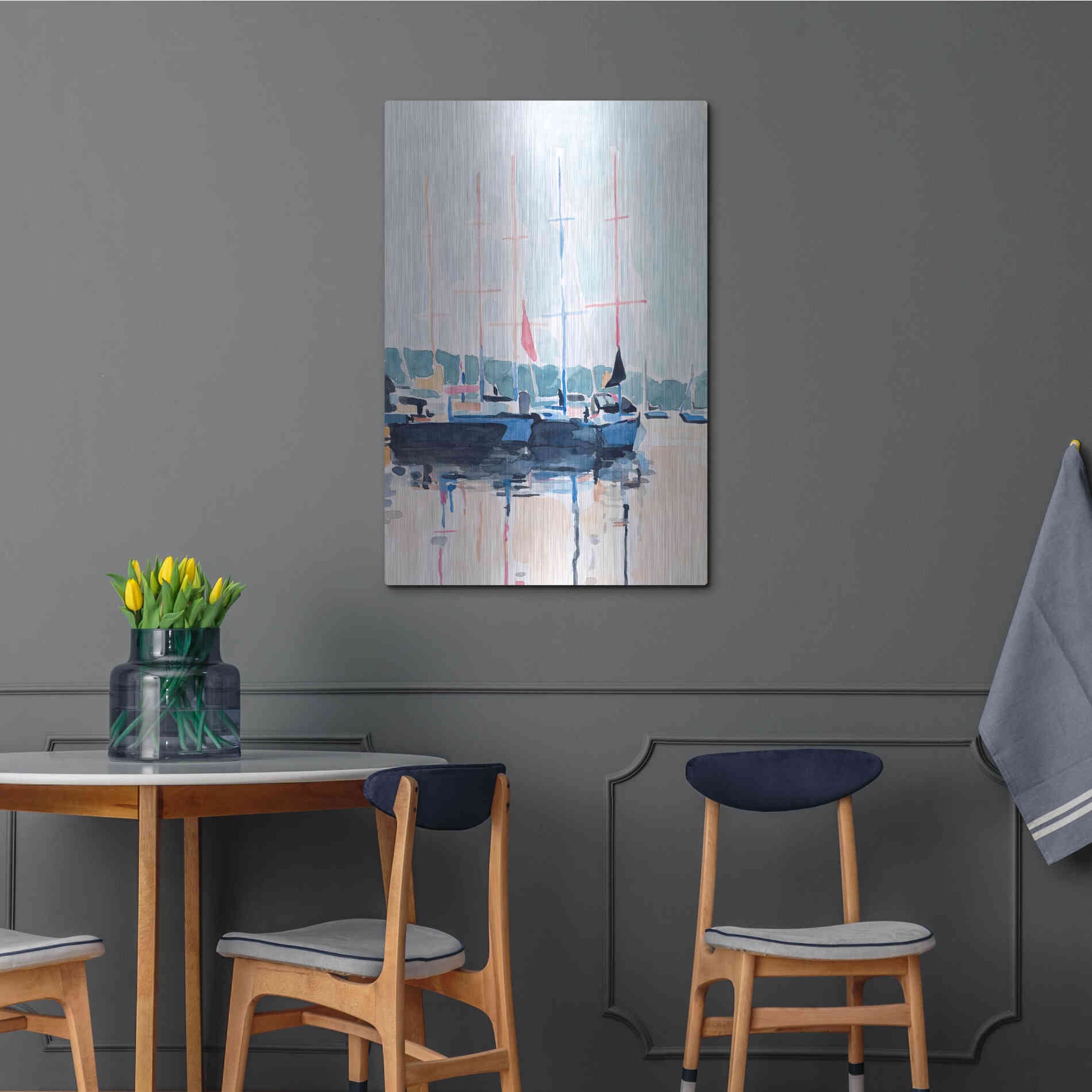 Luxe Metal Art 'Watercolor Boat Club I' by Emma Scarvey, Metal Wall Art,24x36