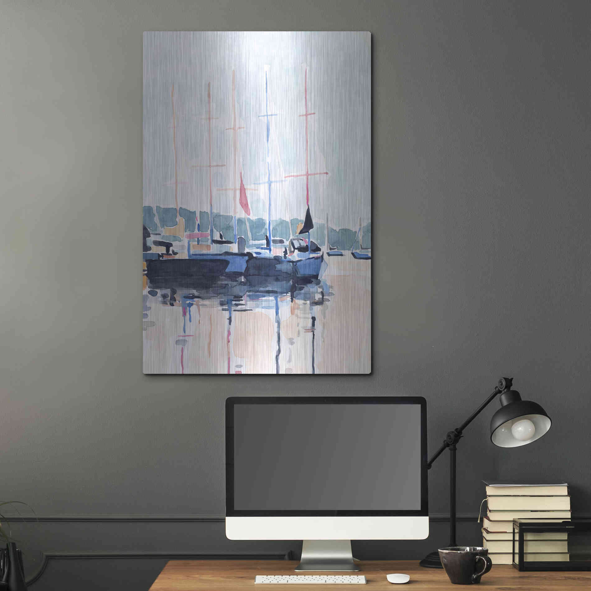 Luxe Metal Art 'Watercolor Boat Club I' by Emma Scarvey, Metal Wall Art,24x36