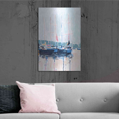 Luxe Metal Art 'Watercolor Boat Club I' by Emma Scarvey, Metal Wall Art,24x36