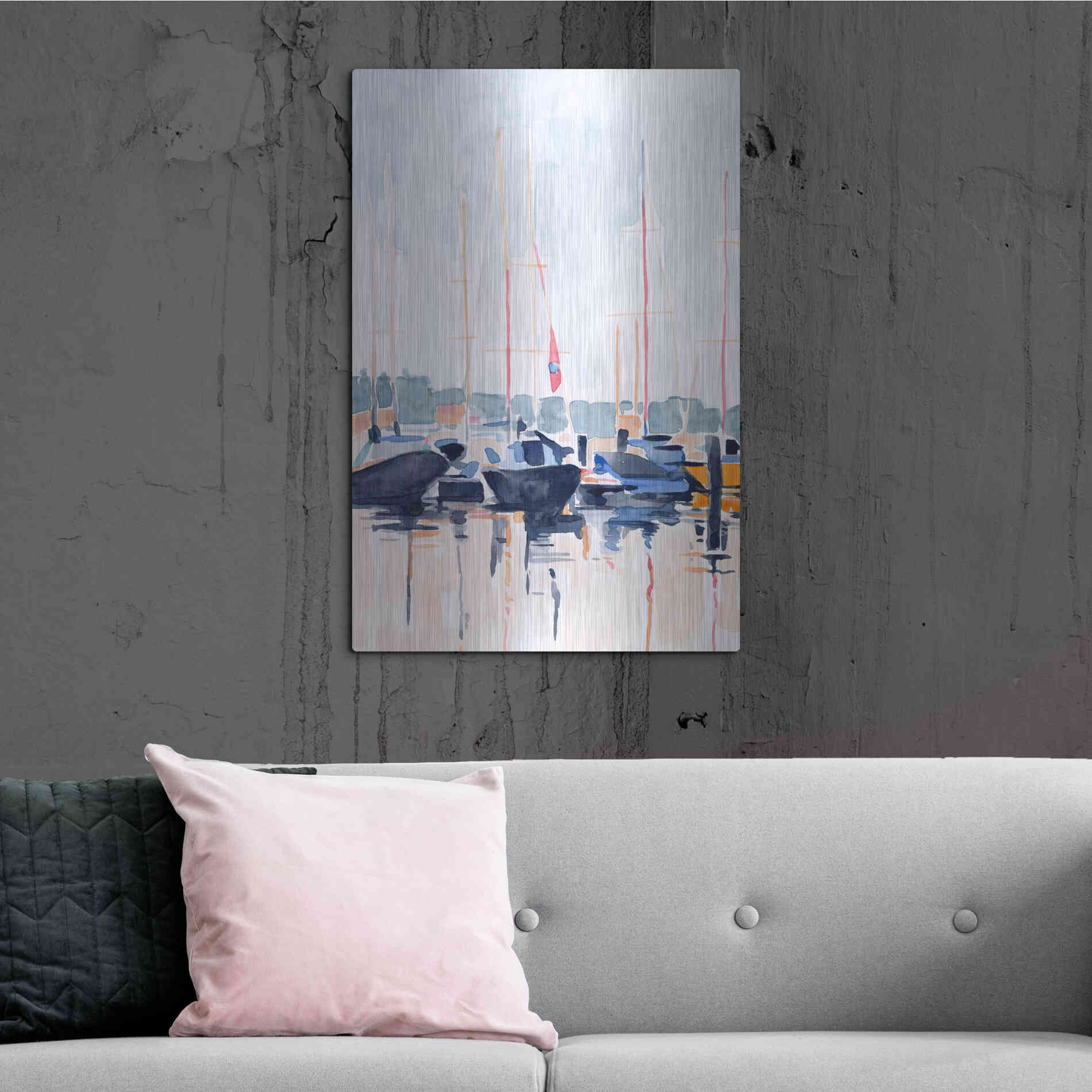 Luxe Metal Art 'Watercolor Boat Club II' by Emma Scarvey, Metal Wall Art,24x36