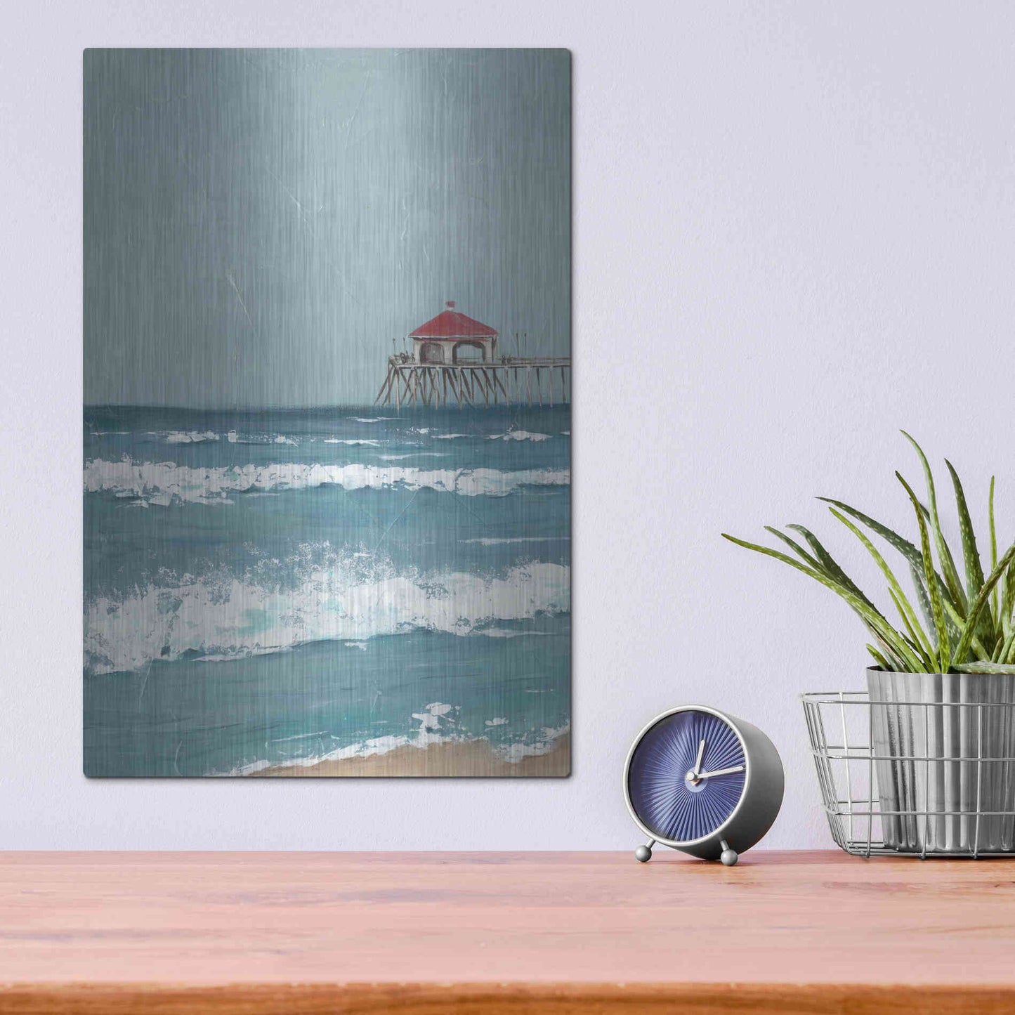 Luxe Metal Art 'Fishing Pier Diptych I' by Jade Reynolds, Metal Wall Art,12x16