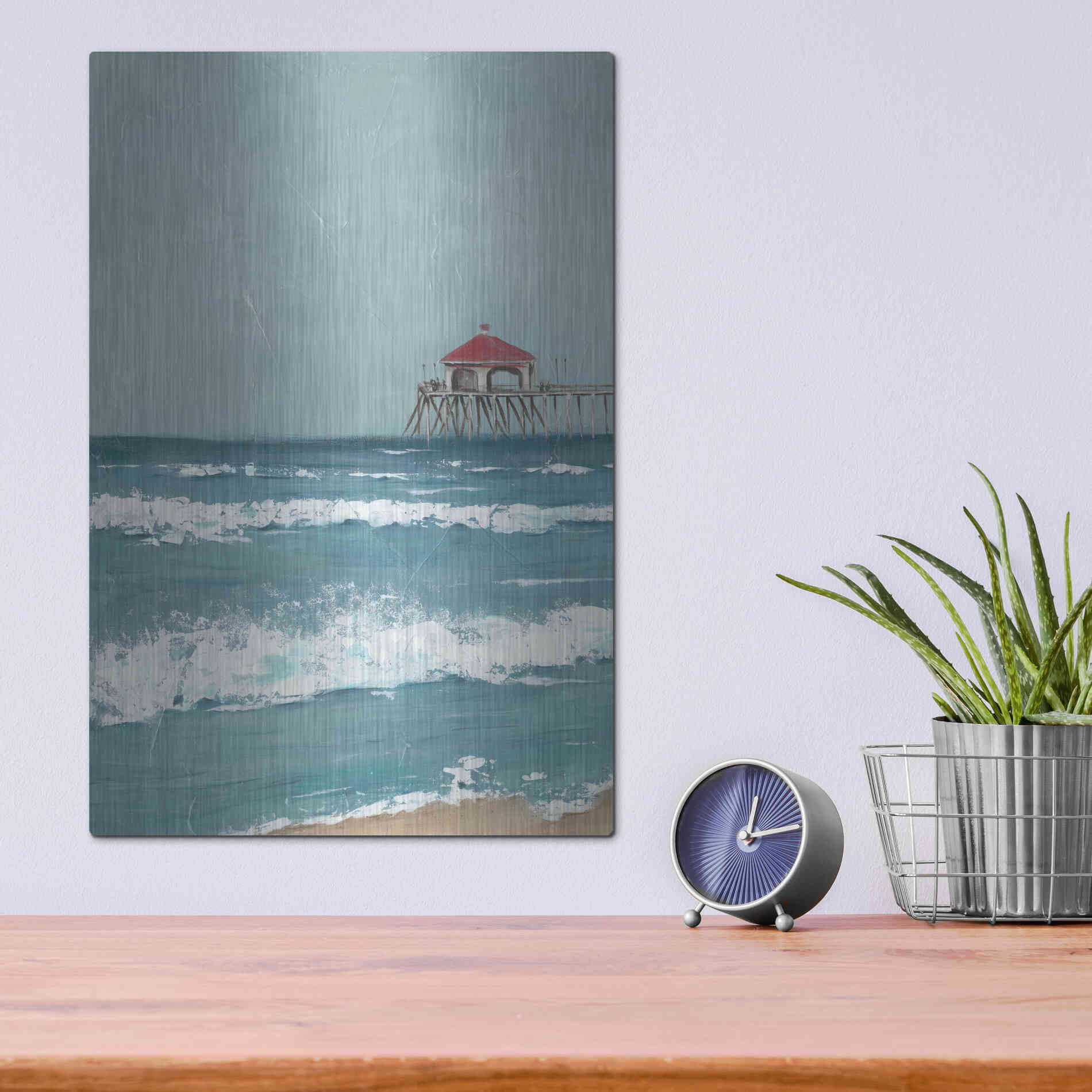 Luxe Metal Art 'Fishing Pier Diptych I' by Jade Reynolds, Metal Wall Art,12x16