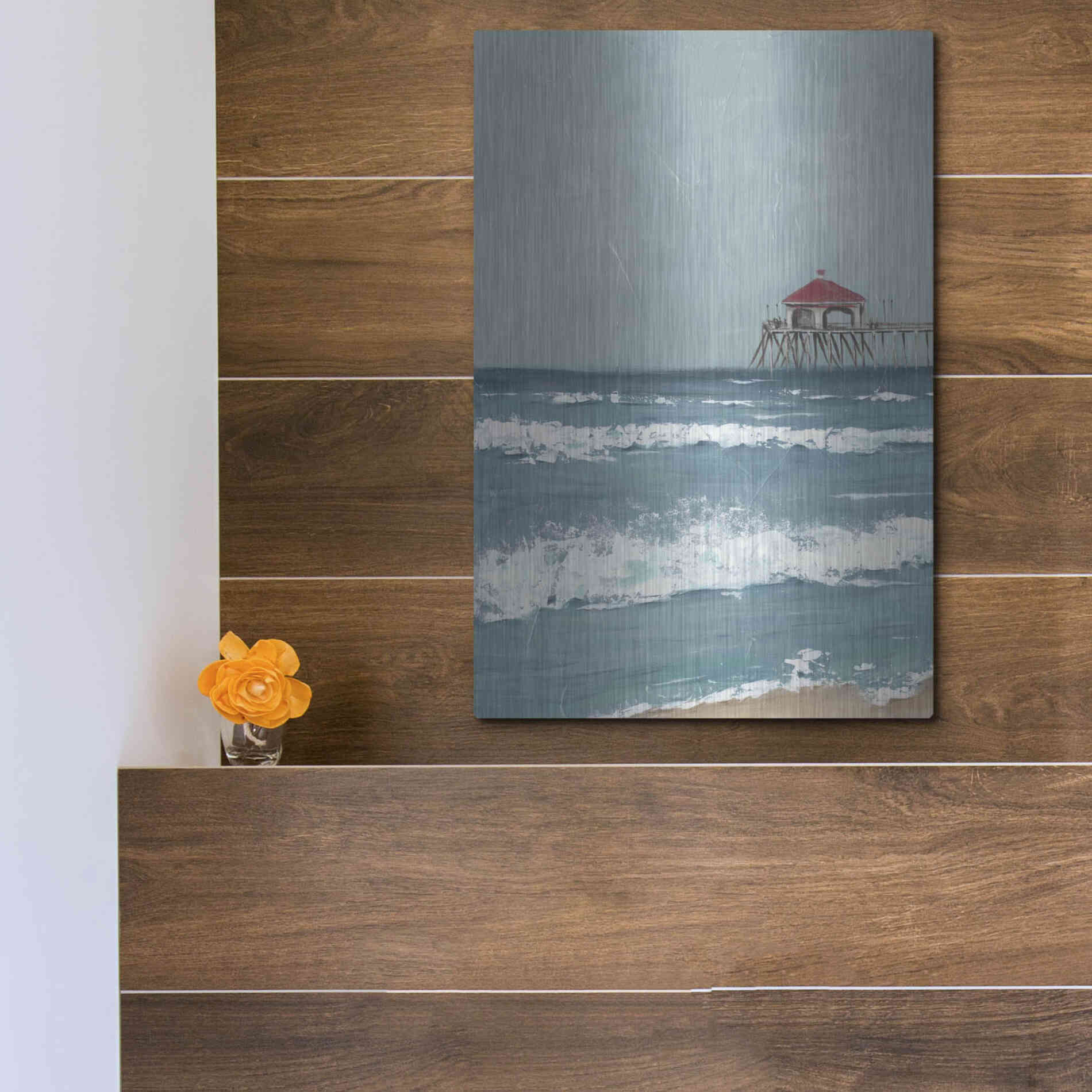 Luxe Metal Art 'Fishing Pier Diptych I' by Jade Reynolds, Metal Wall Art,12x16