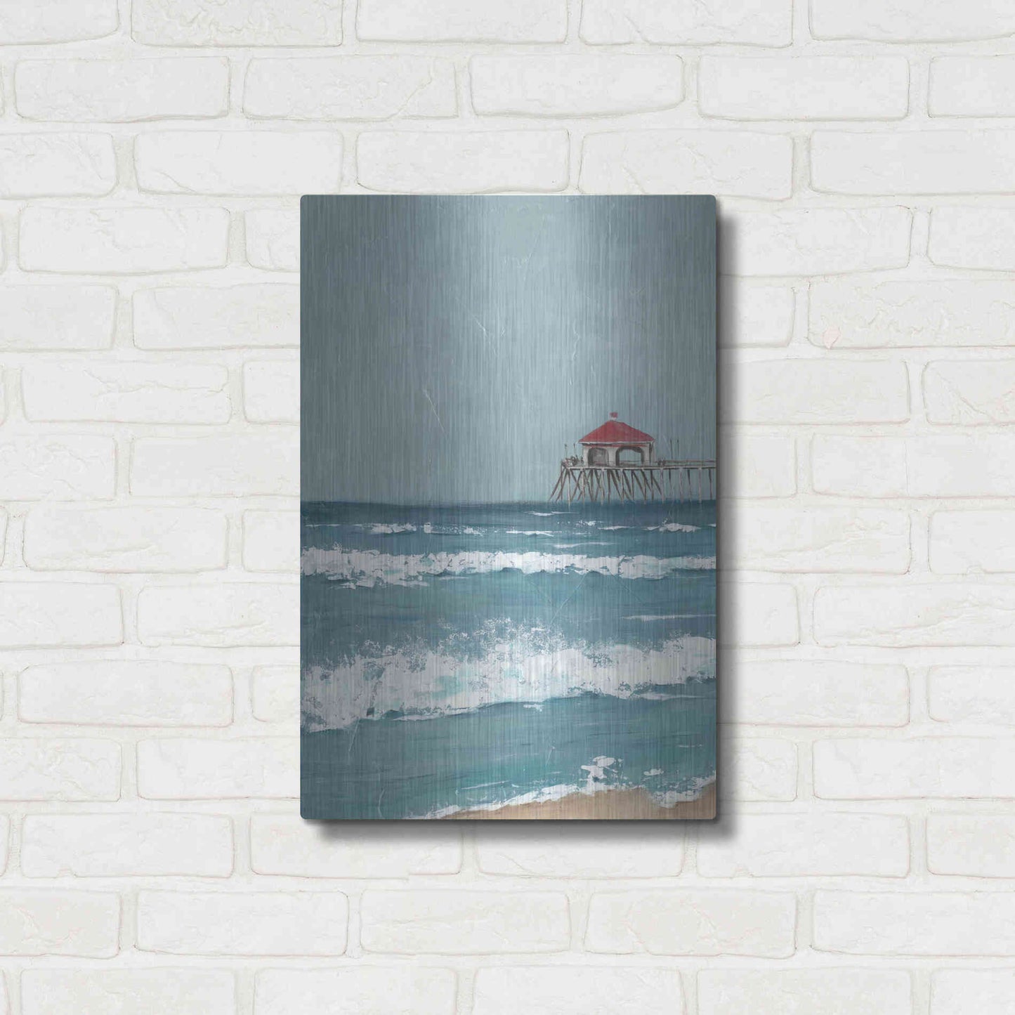 Luxe Metal Art 'Fishing Pier Diptych I' by Jade Reynolds, Metal Wall Art,16x24