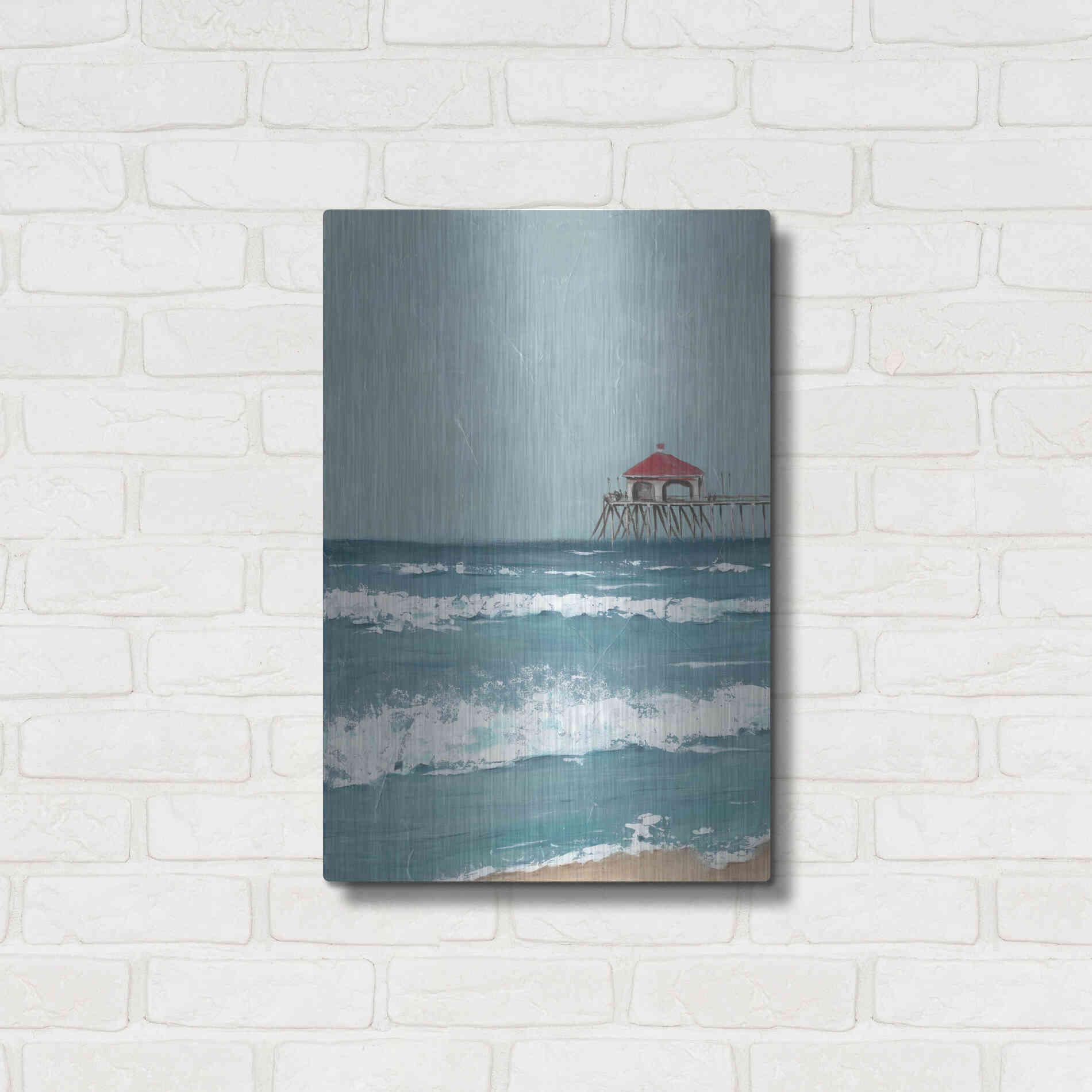 Luxe Metal Art 'Fishing Pier Diptych I' by Jade Reynolds, Metal Wall Art,16x24