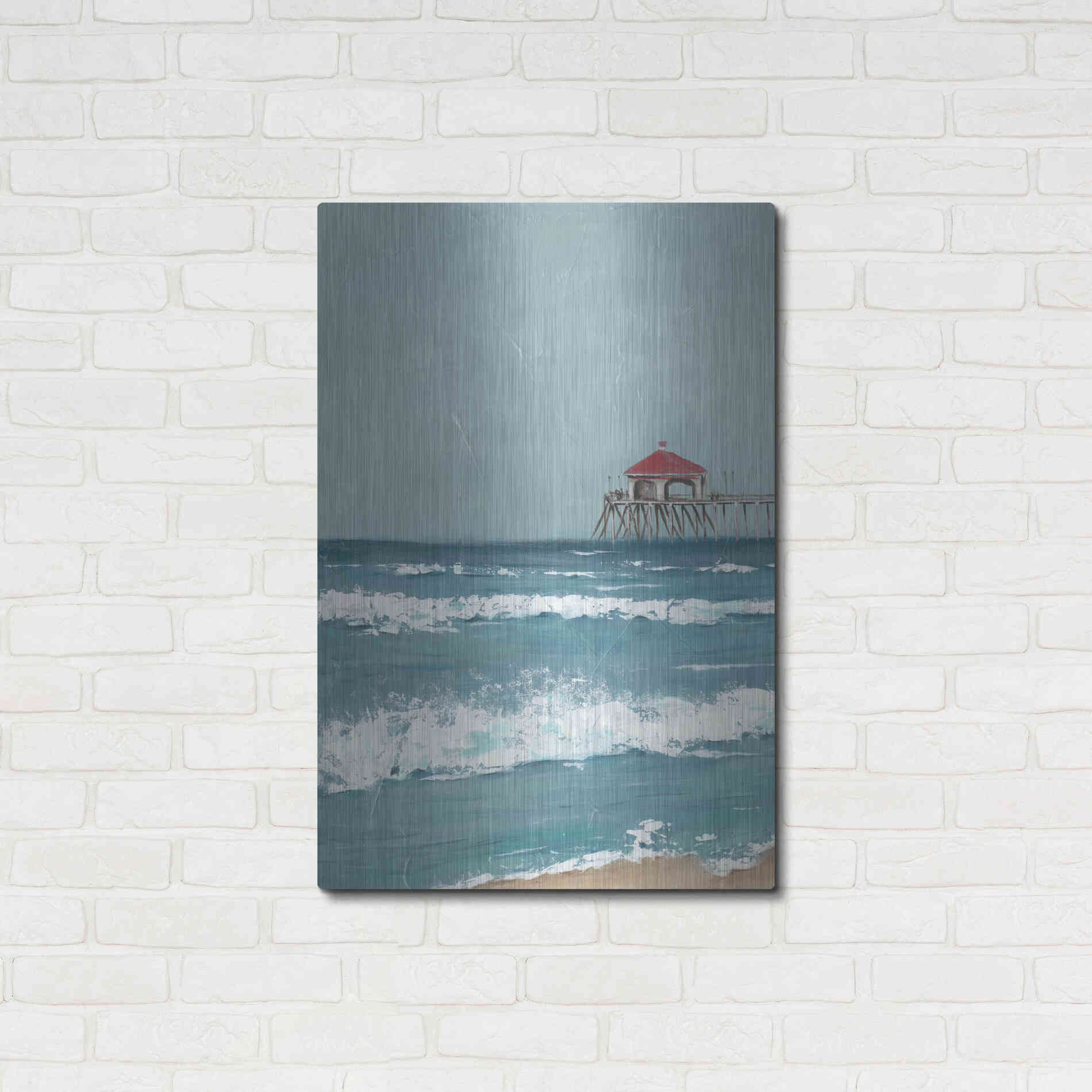 Luxe Metal Art 'Fishing Pier Diptych I' by Jade Reynolds, Metal Wall Art,24x36