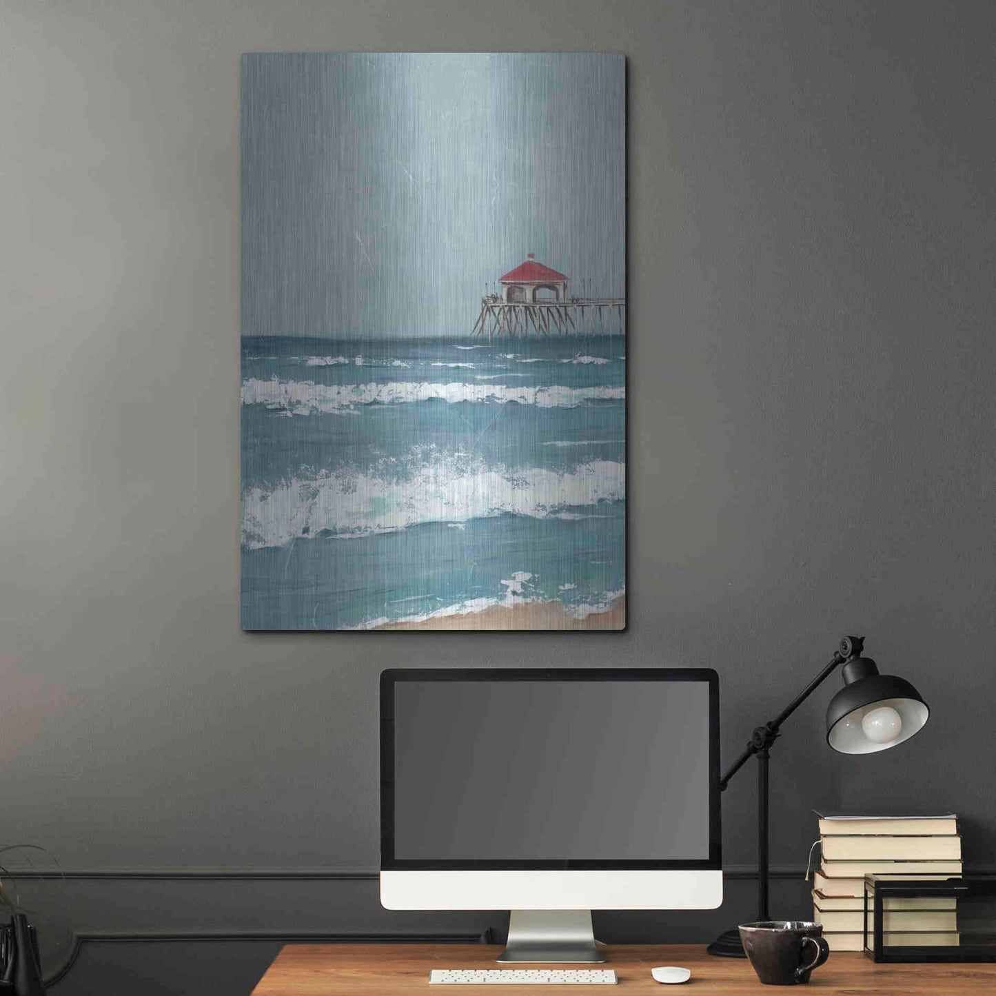 Luxe Metal Art 'Fishing Pier Diptych I' by Jade Reynolds, Metal Wall Art,24x36