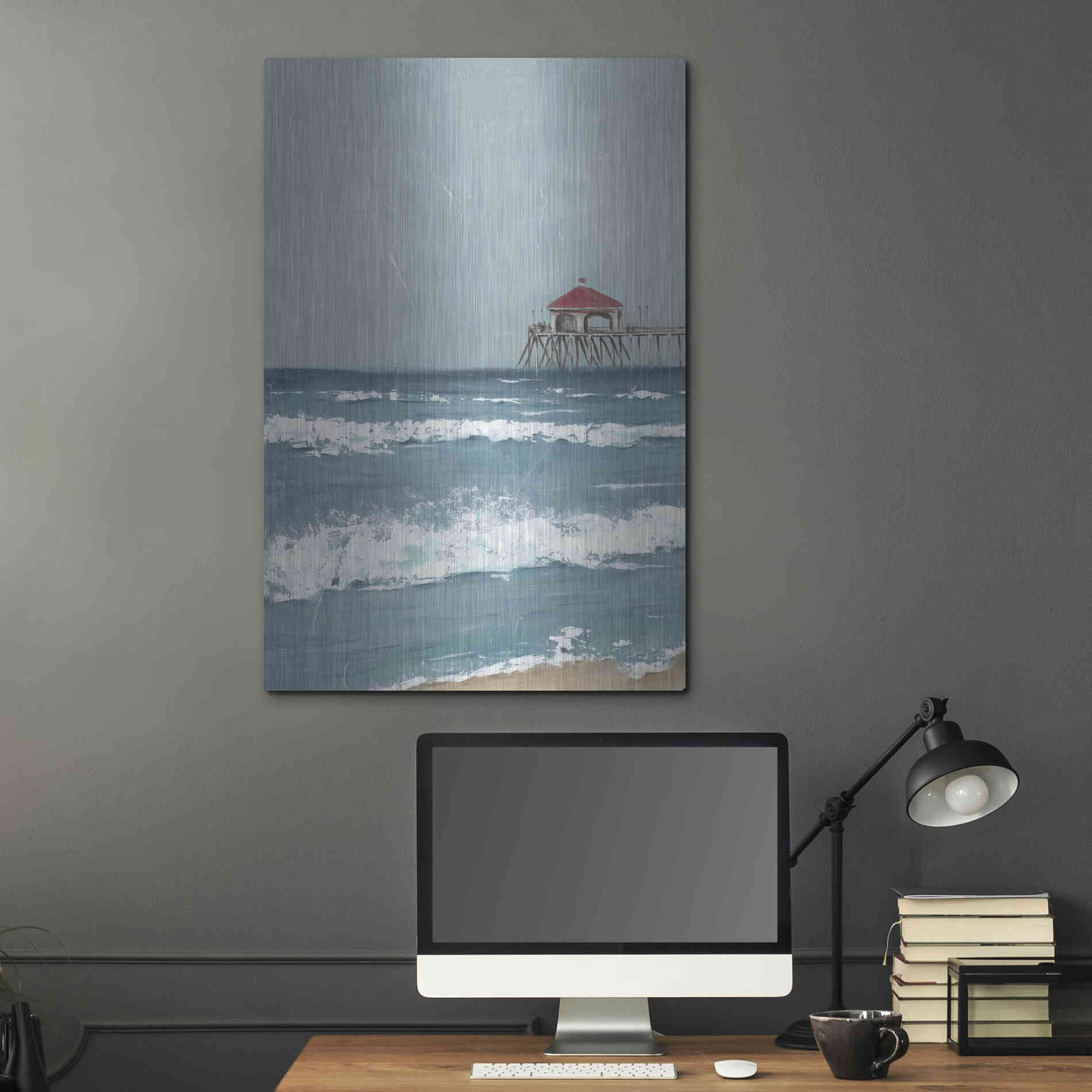 Luxe Metal Art 'Fishing Pier Diptych I' by Jade Reynolds, Metal Wall Art,24x36