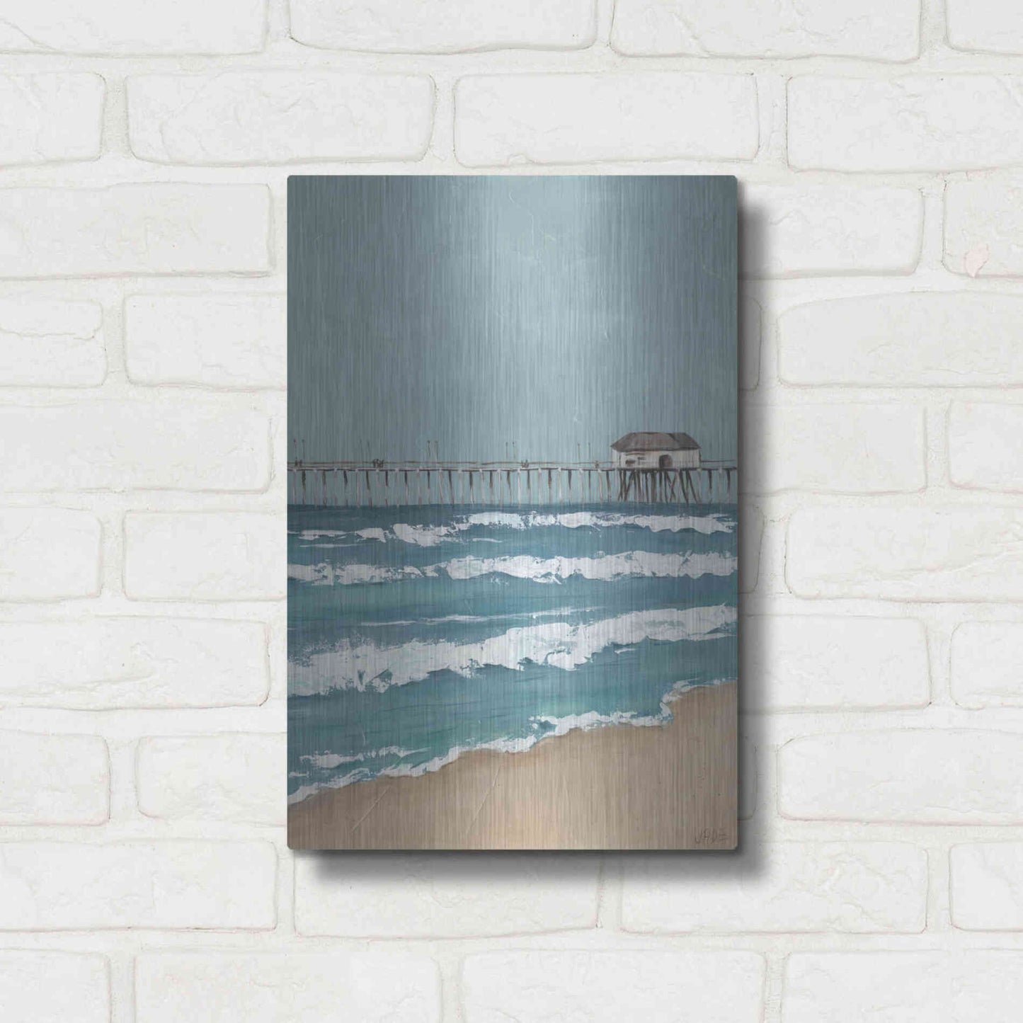 Luxe Metal Art 'Fishing Pier Diptych II' by Jade Reynolds, Metal Wall Art,12x16