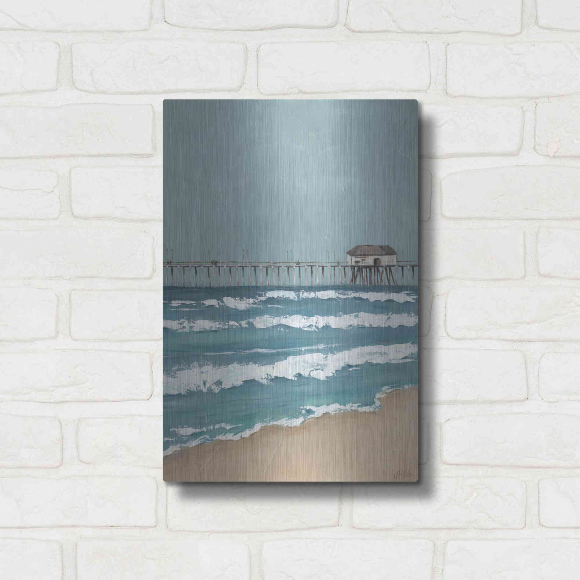 Luxe Metal Art 'Fishing Pier Diptych II' by Jade Reynolds, Metal Wall Art,12x16
