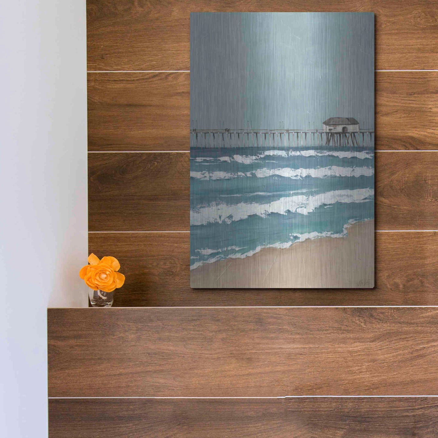 Luxe Metal Art 'Fishing Pier Diptych II' by Jade Reynolds, Metal Wall Art,12x16