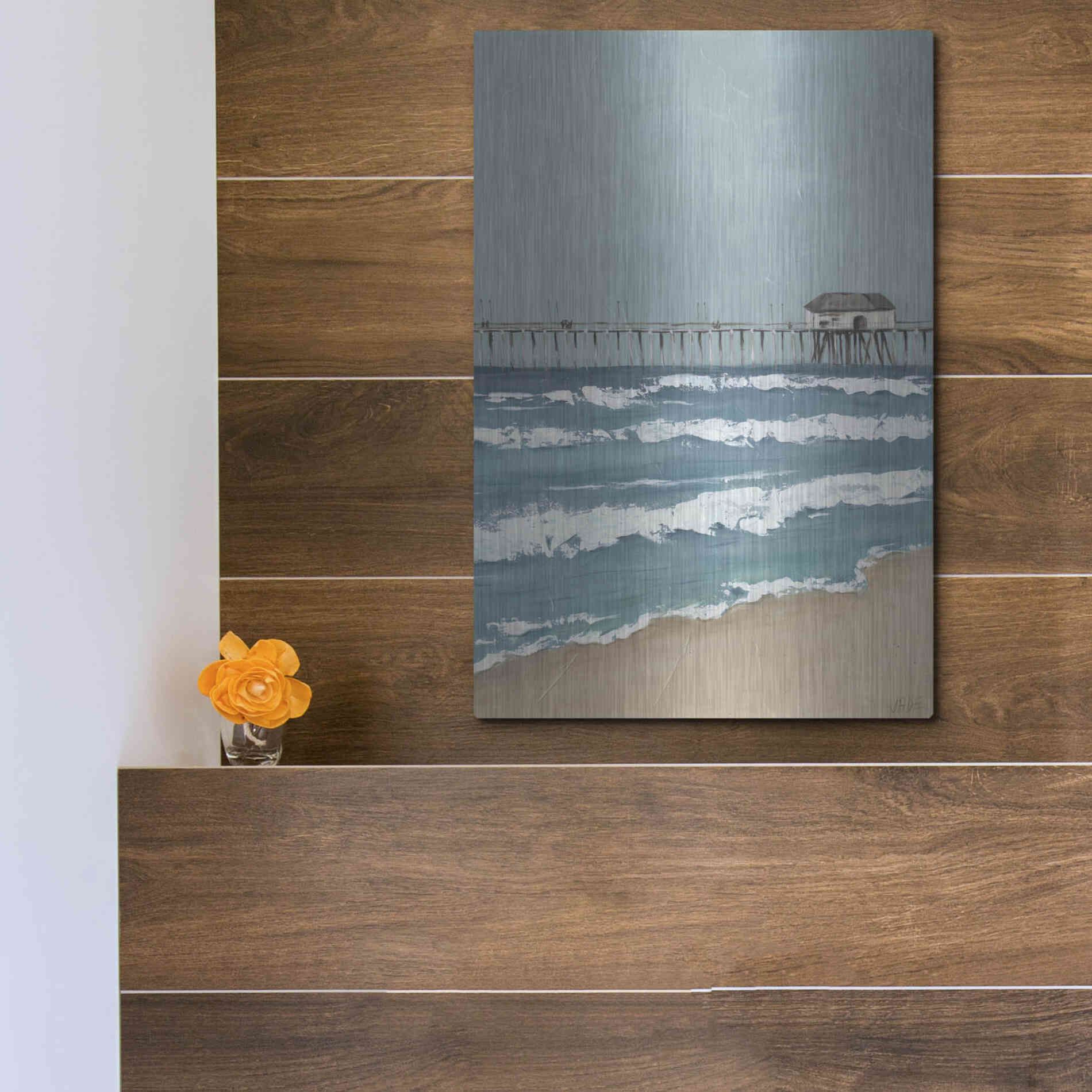 Luxe Metal Art 'Fishing Pier Diptych II' by Jade Reynolds, Metal Wall Art,12x16
