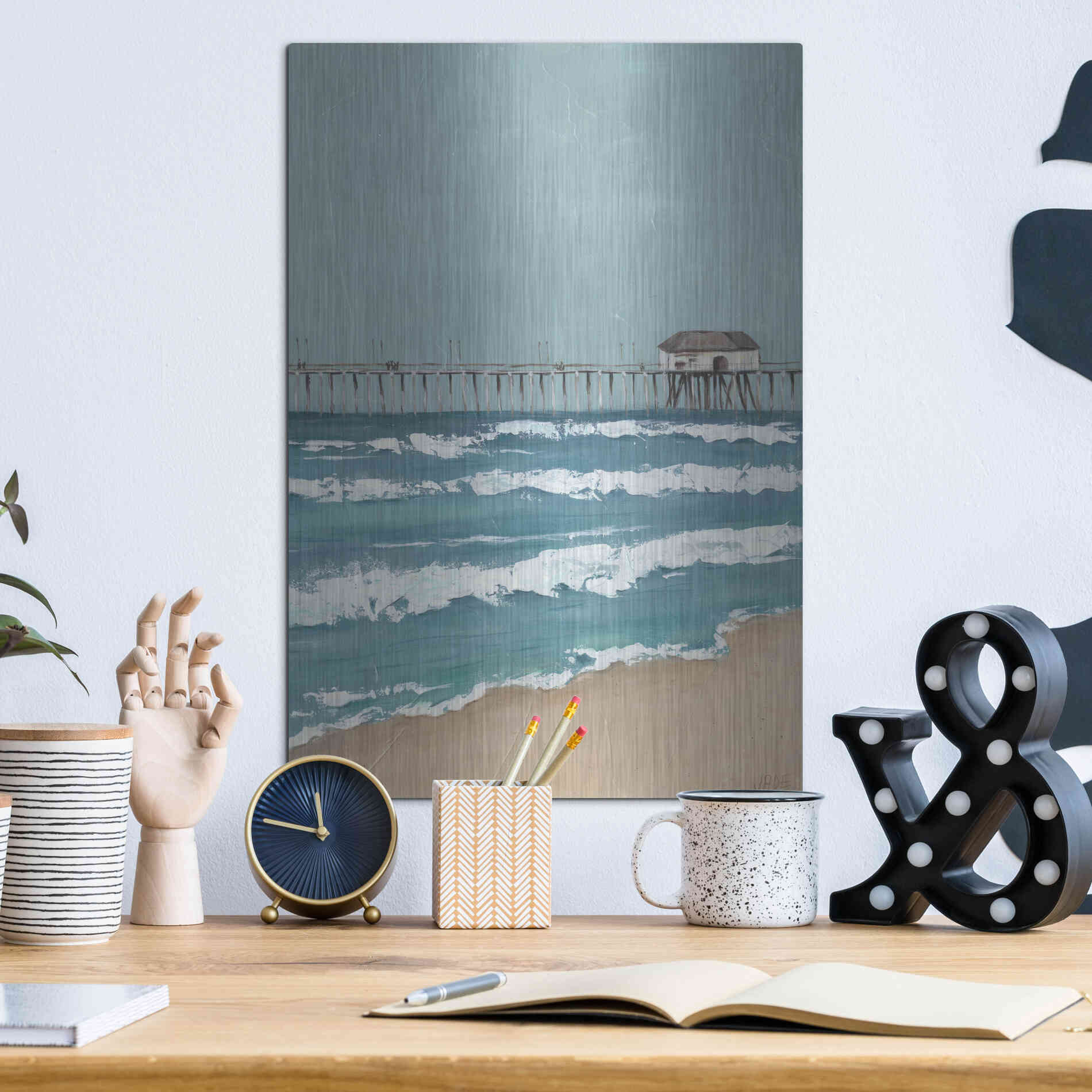 Luxe Metal Art 'Fishing Pier Diptych II' by Jade Reynolds, Metal Wall Art,12x16