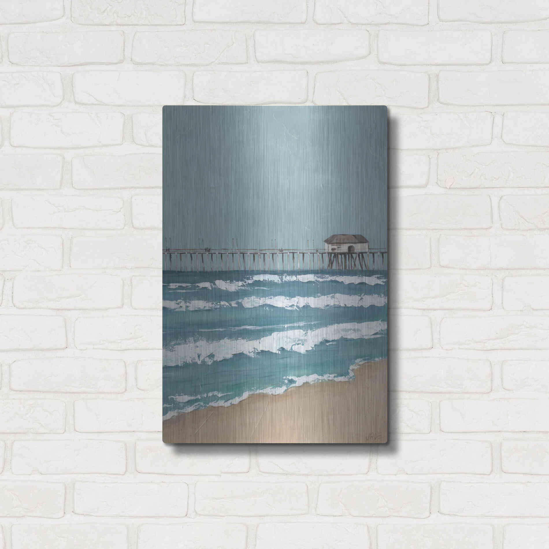 Luxe Metal Art 'Fishing Pier Diptych II' by Jade Reynolds, Metal Wall Art,16x24
