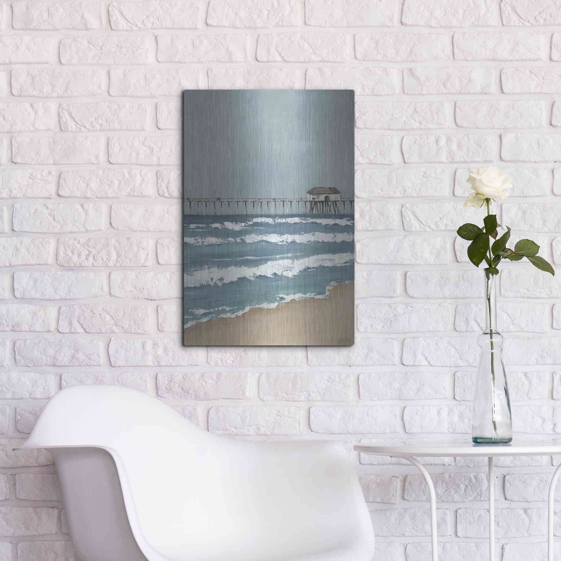 Luxe Metal Art 'Fishing Pier Diptych II' by Jade Reynolds, Metal Wall Art,16x24