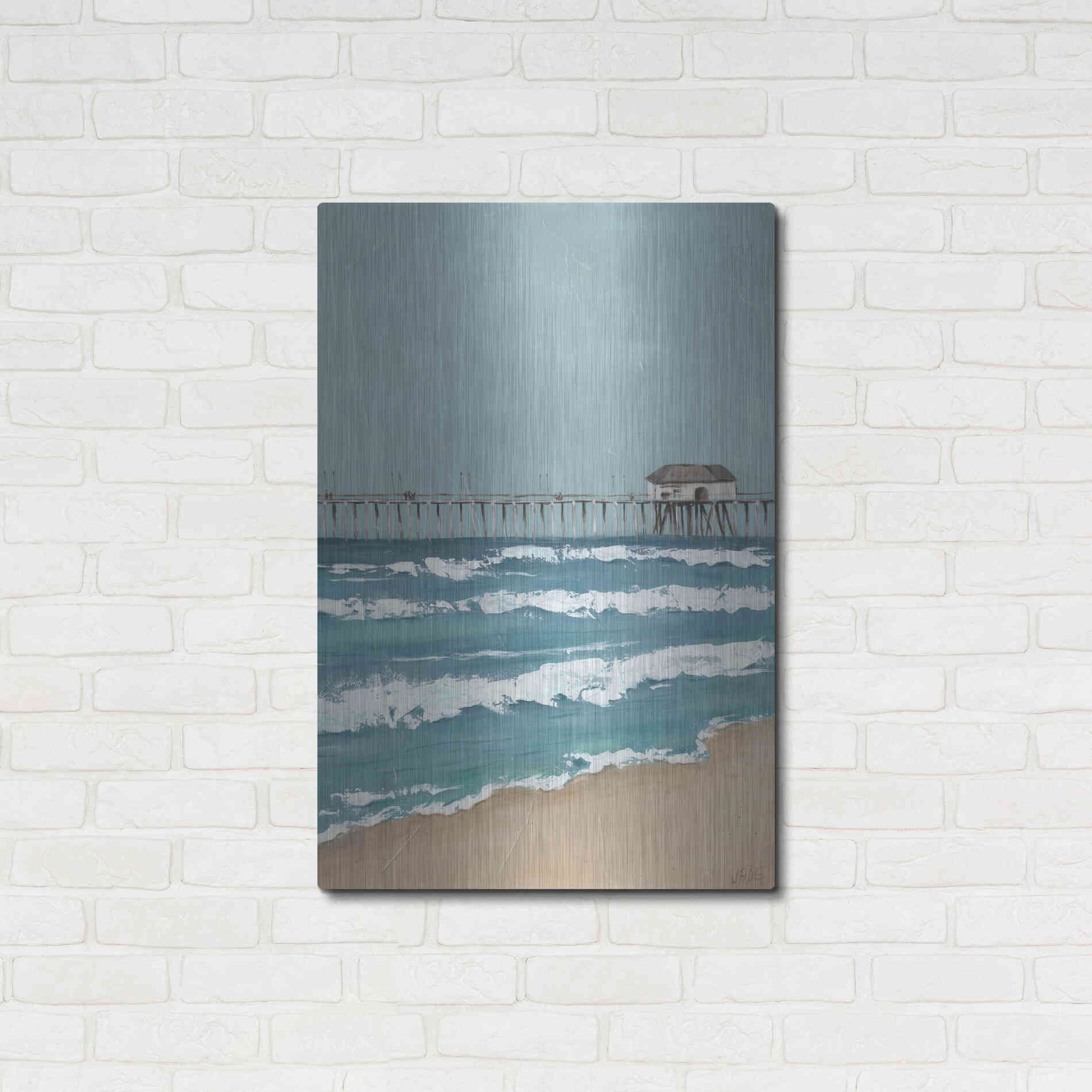 Luxe Metal Art 'Fishing Pier Diptych II' by Jade Reynolds, Metal Wall Art,24x36