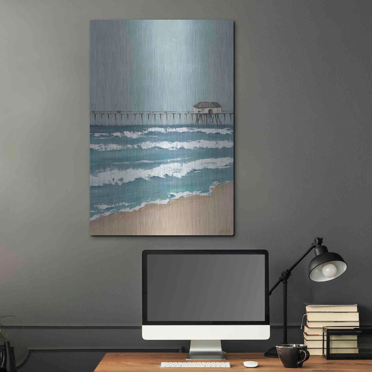Luxe Metal Art 'Fishing Pier Diptych II' by Jade Reynolds, Metal Wall Art,24x36