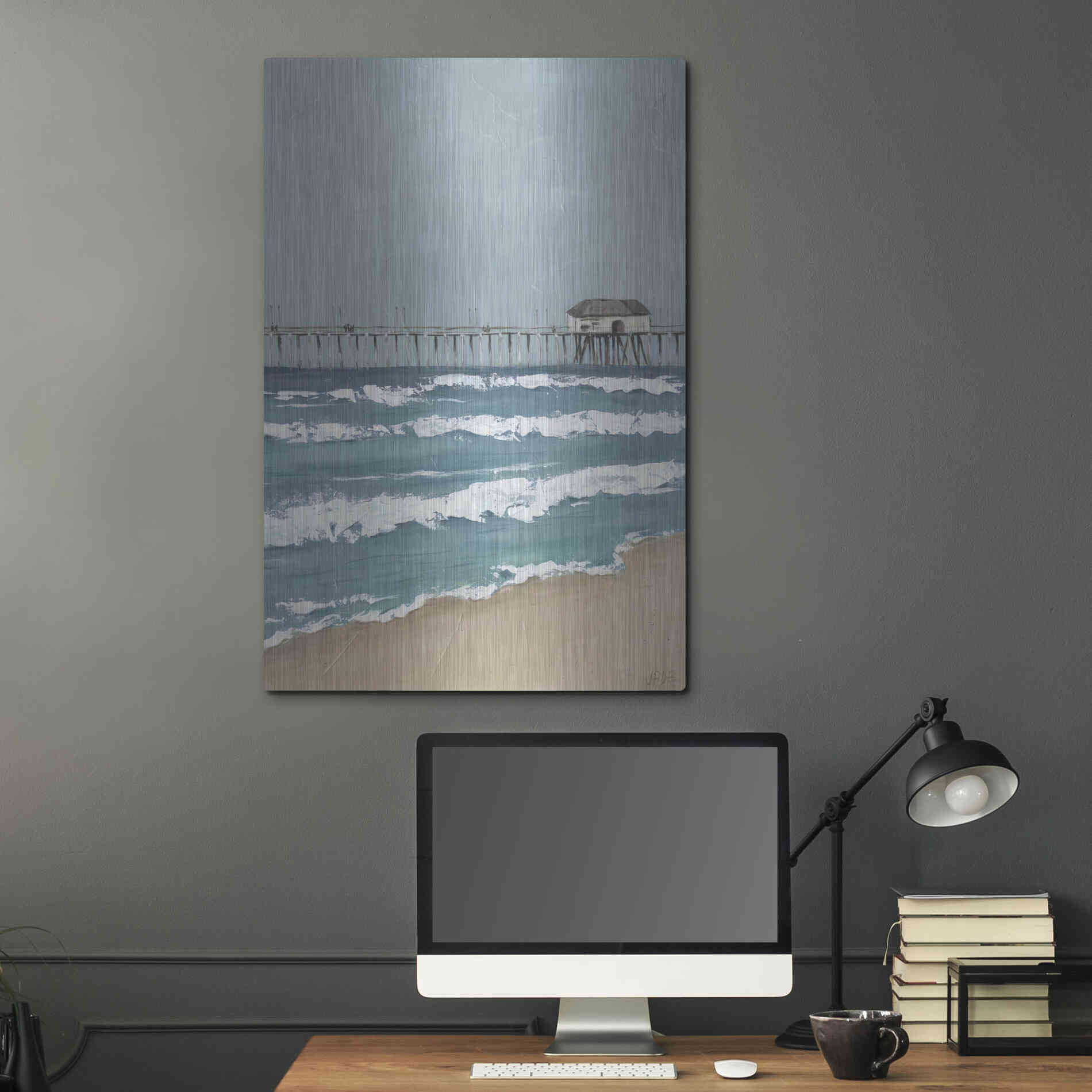 Luxe Metal Art 'Fishing Pier Diptych II' by Jade Reynolds, Metal Wall Art,24x36