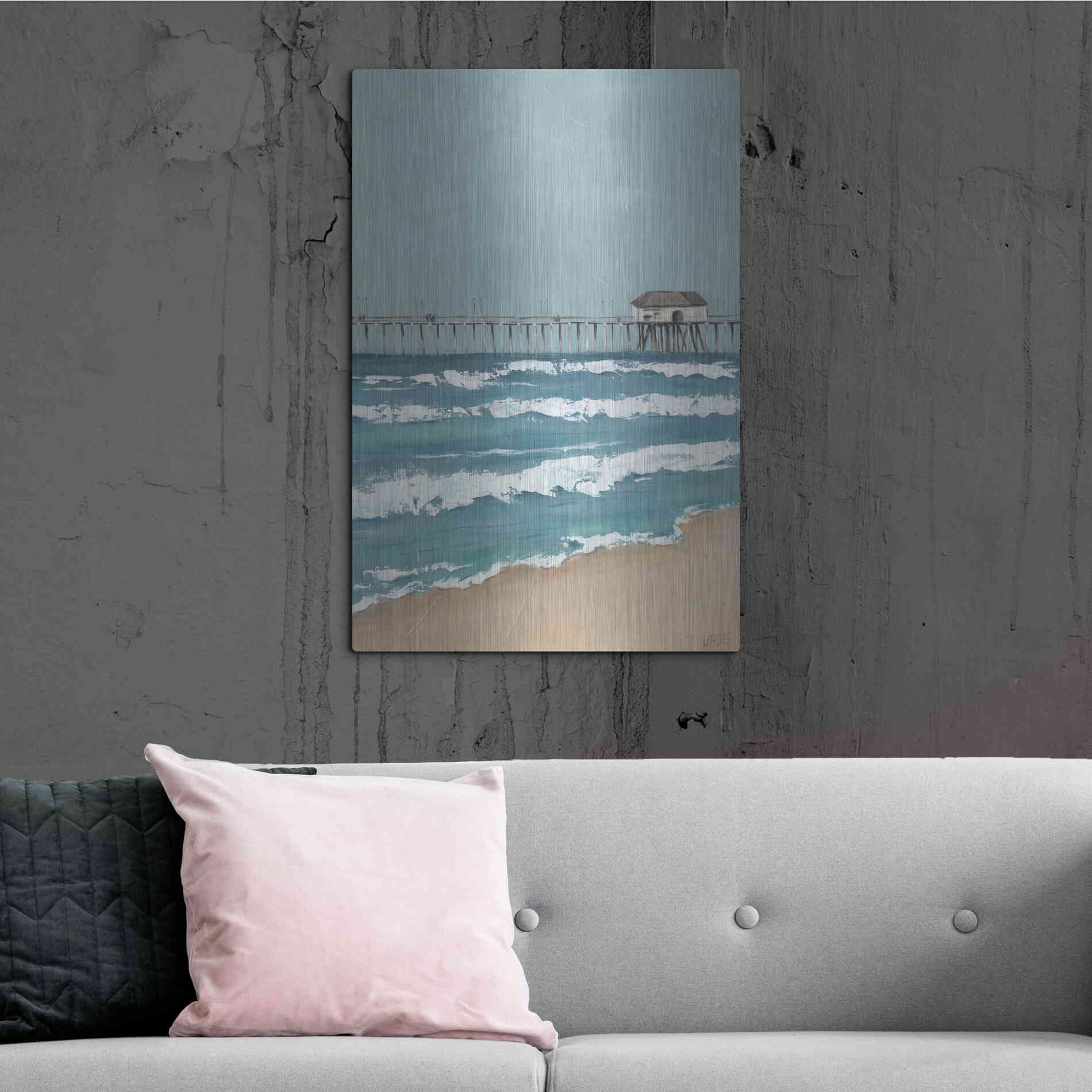 Luxe Metal Art 'Fishing Pier Diptych II' by Jade Reynolds, Metal Wall Art,24x36