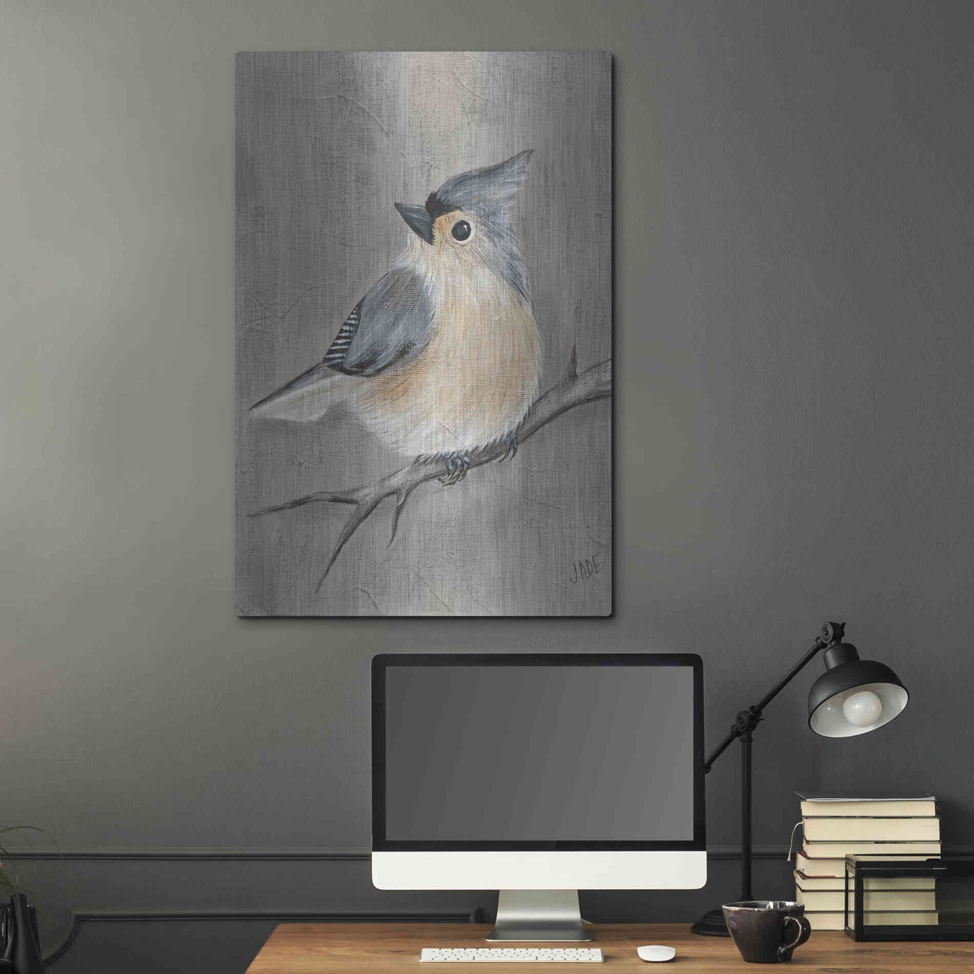 Luxe Metal Art 'Winter Bird I' by Jade Reynolds, Metal Wall Art,24x36