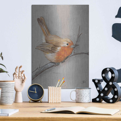 Luxe Metal Art 'Winter Bird II' by Jade Reynolds, Metal Wall Art,12x16