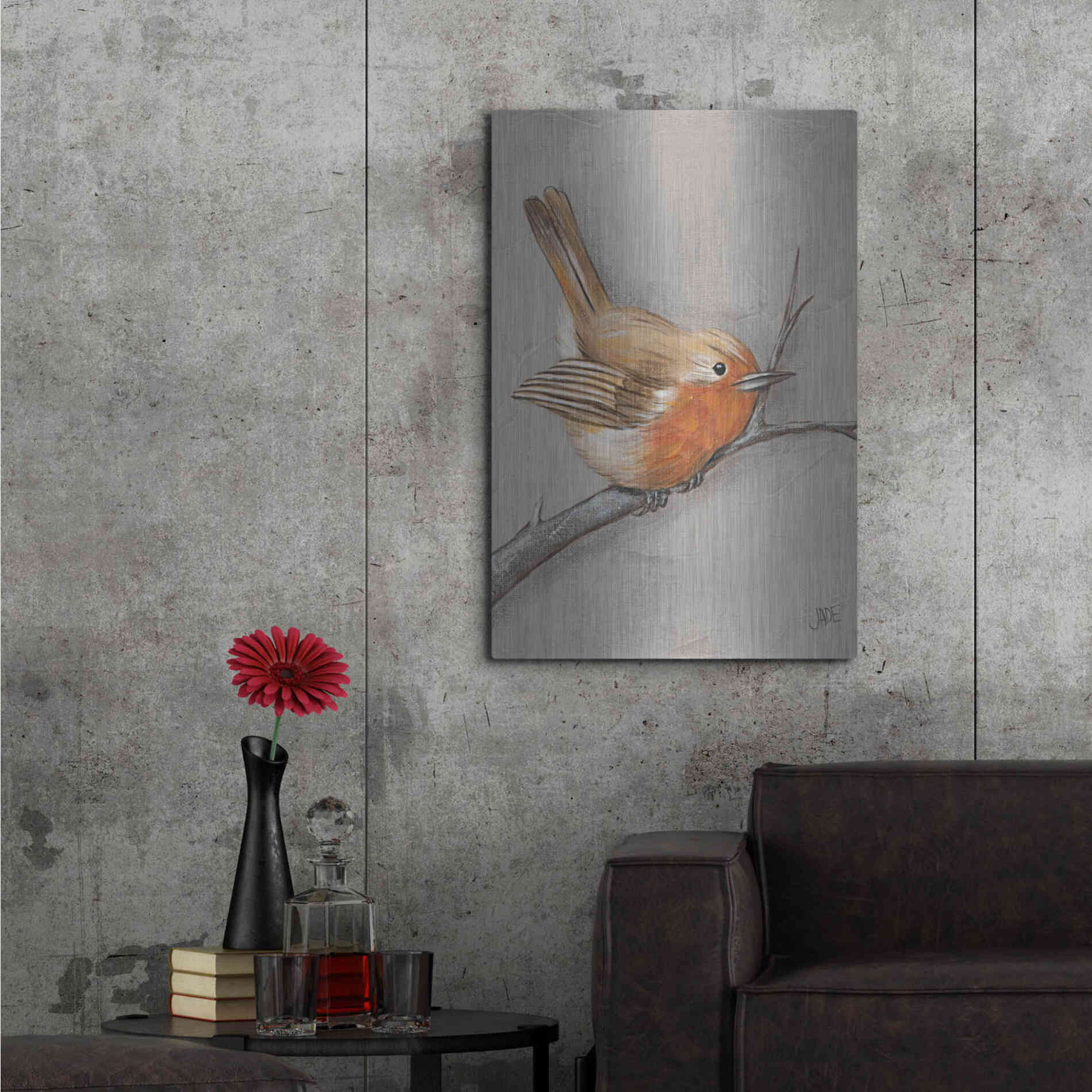 Luxe Metal Art 'Winter Bird II' by Jade Reynolds, Metal Wall Art,24x36