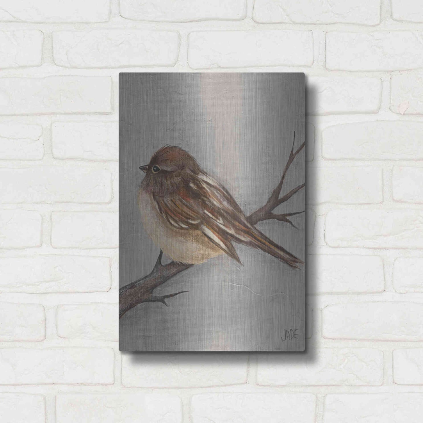 Luxe Metal Art 'Winter Bird III' by Jade Reynolds, Metal Wall Art,12x16