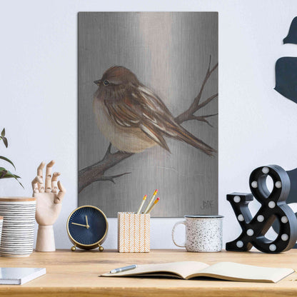 Luxe Metal Art 'Winter Bird III' by Jade Reynolds, Metal Wall Art,12x16