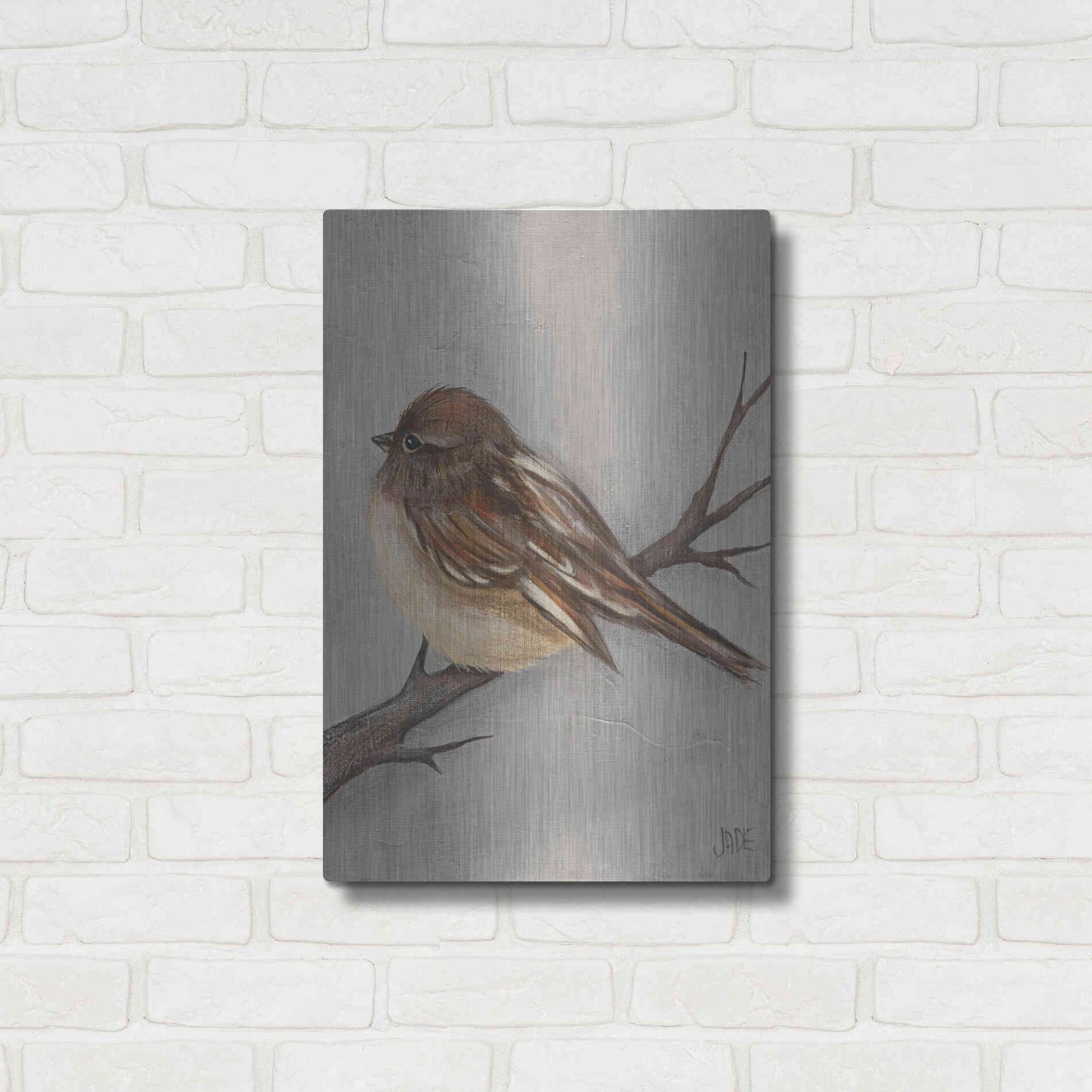 Luxe Metal Art 'Winter Bird III' by Jade Reynolds, Metal Wall Art,16x24