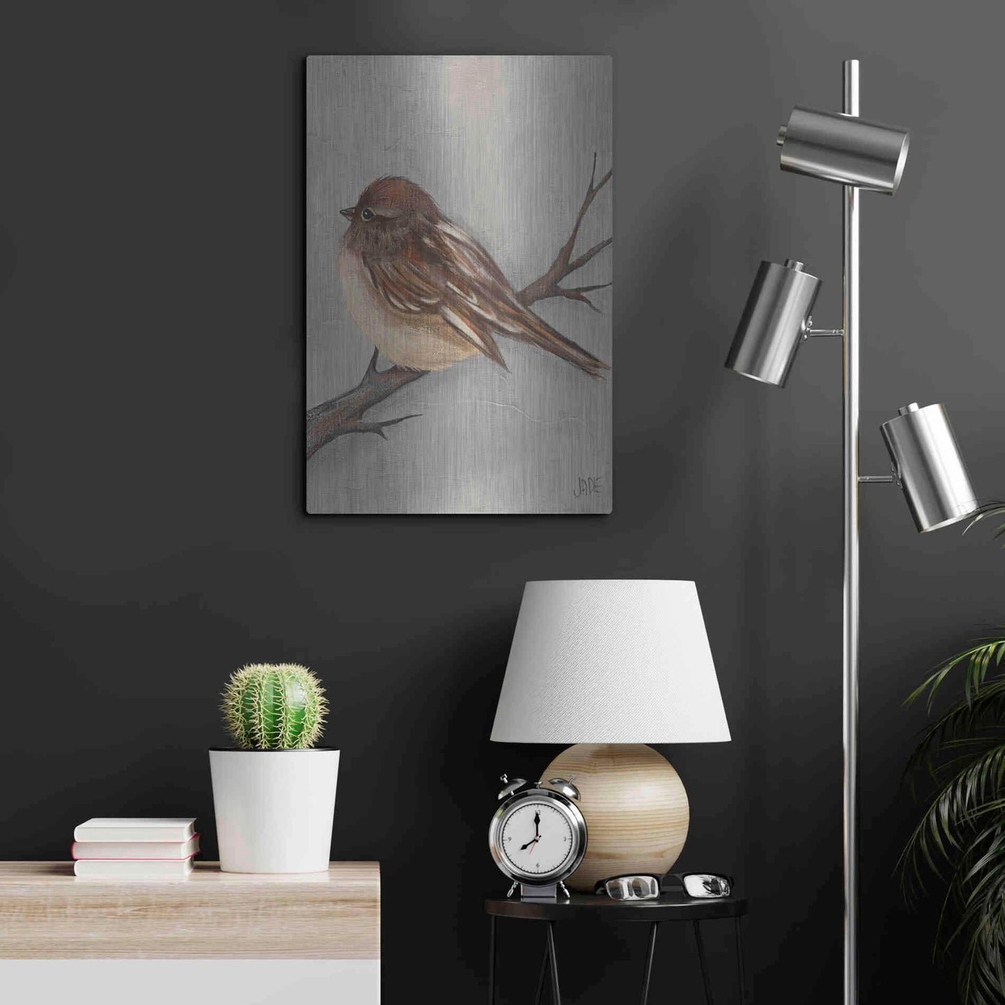 Luxe Metal Art 'Winter Bird III' by Jade Reynolds, Metal Wall Art,16x24