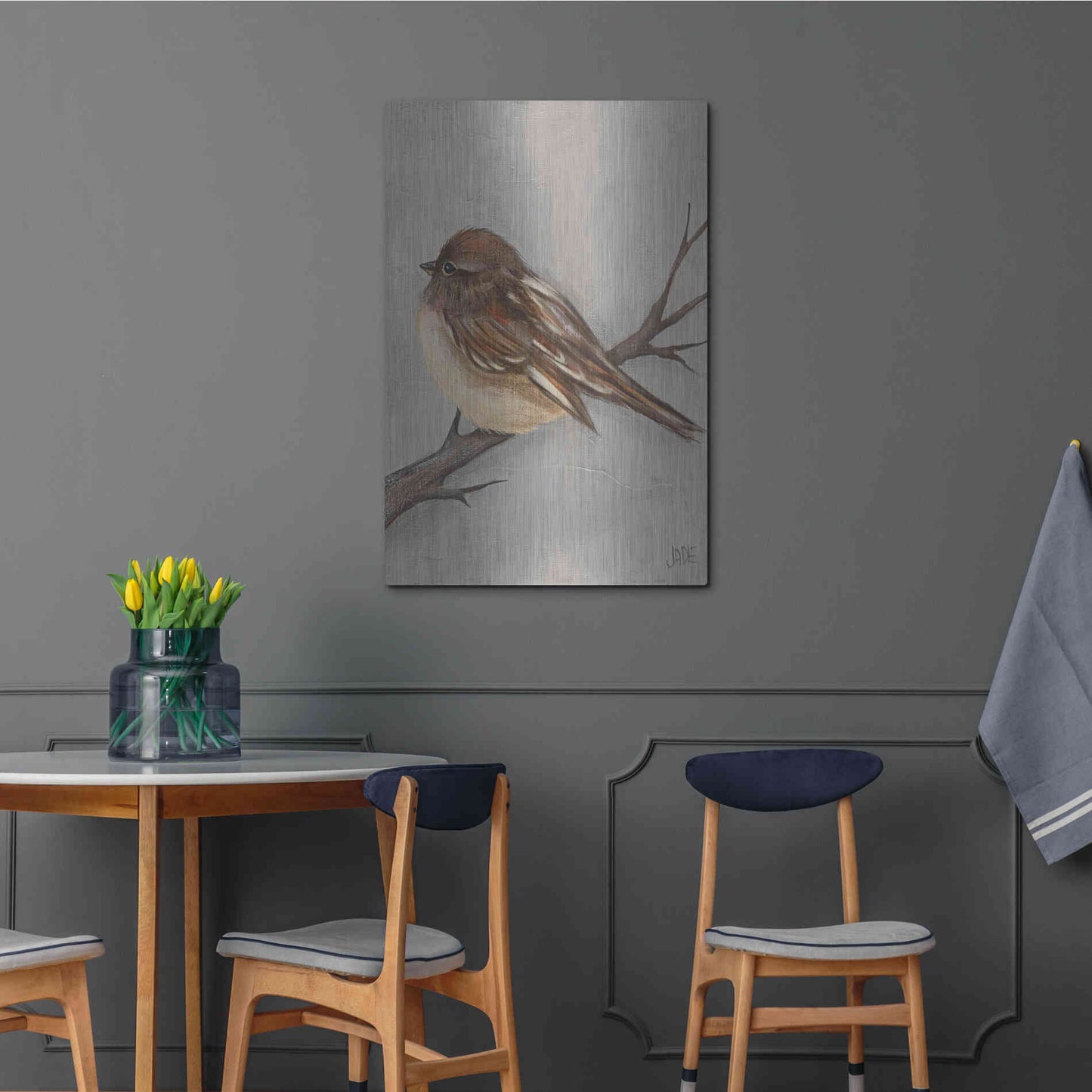 Luxe Metal Art 'Winter Bird III' by Jade Reynolds, Metal Wall Art,24x36