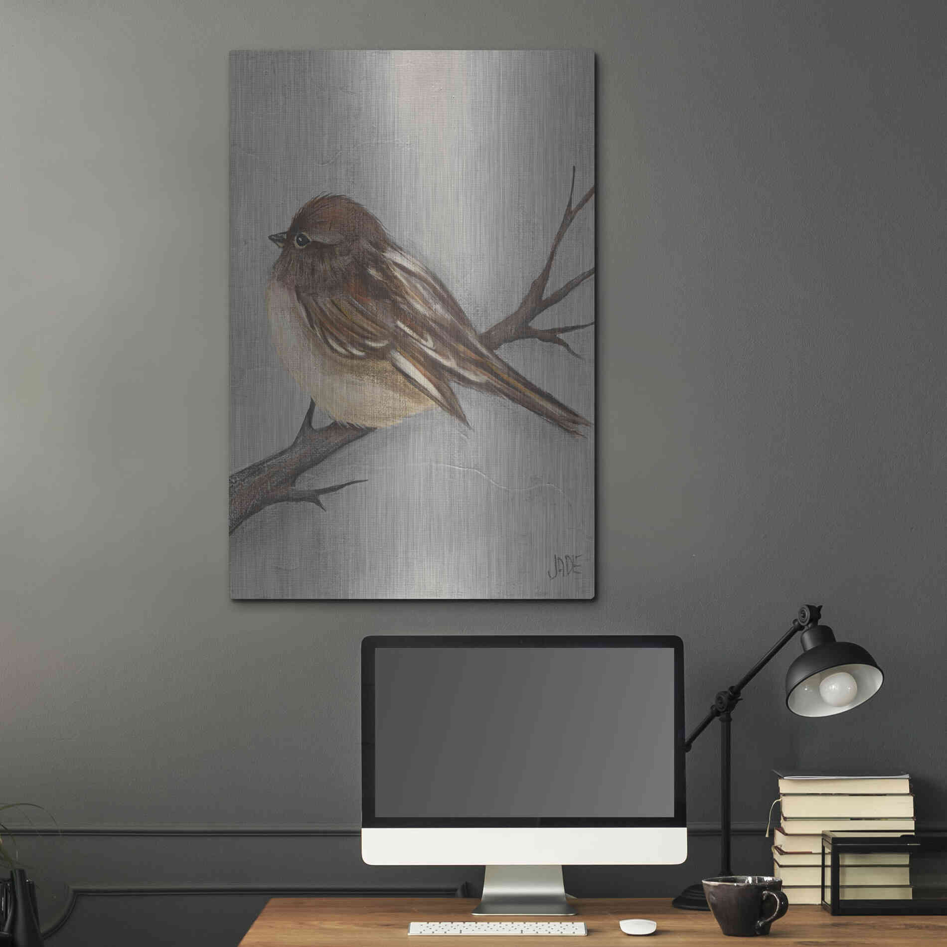 Luxe Metal Art 'Winter Bird III' by Jade Reynolds, Metal Wall Art,24x36