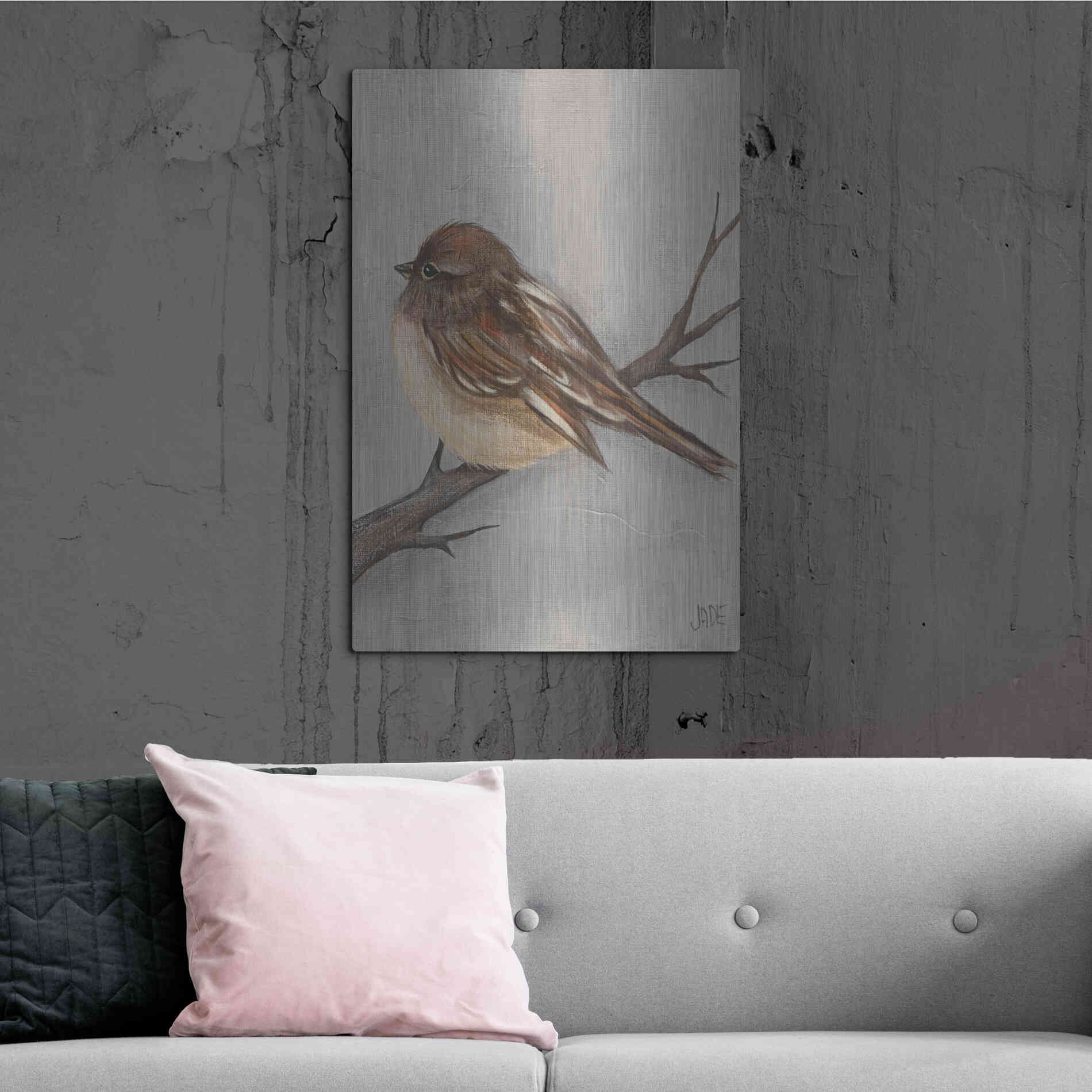 Luxe Metal Art 'Winter Bird III' by Jade Reynolds, Metal Wall Art,24x36