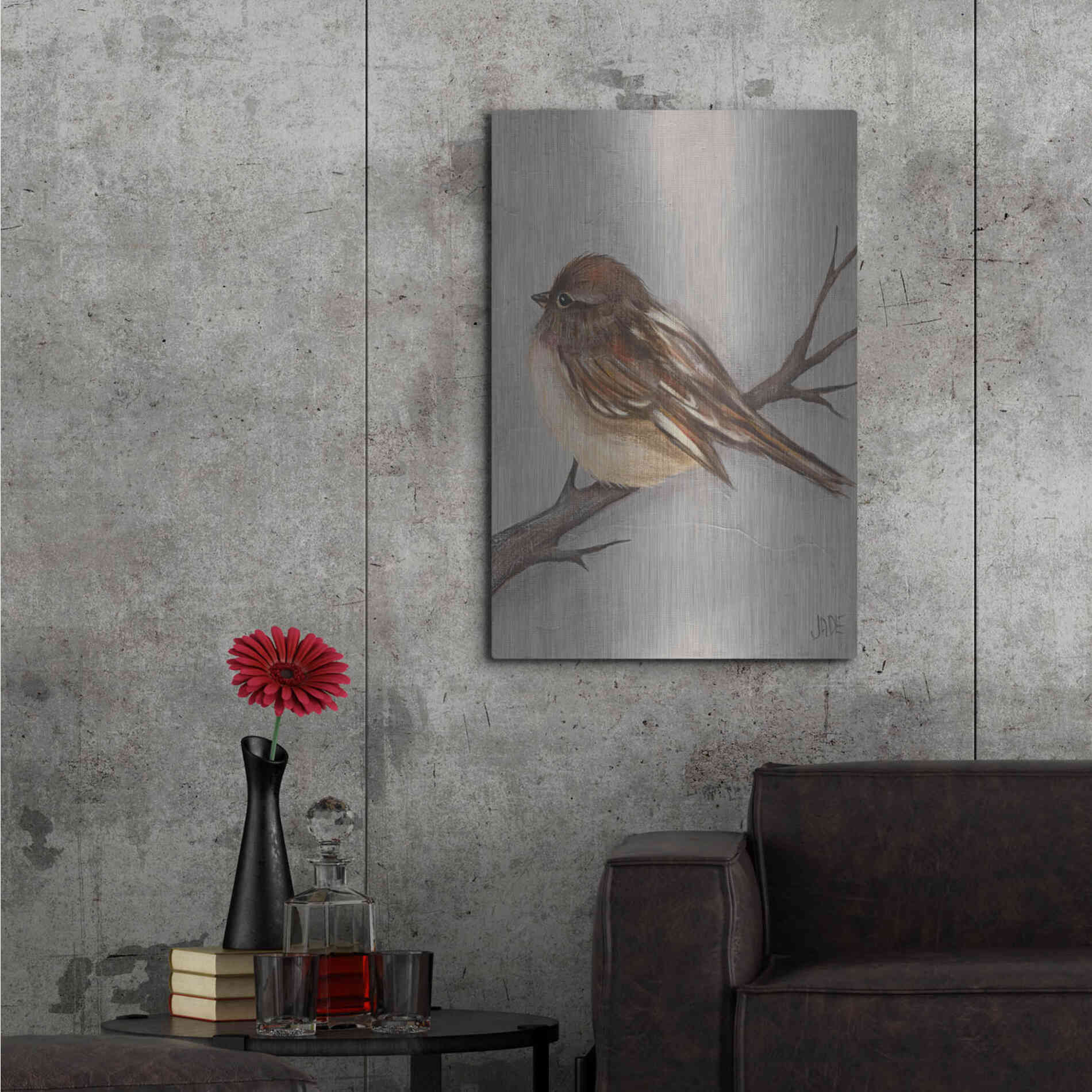 Luxe Metal Art 'Winter Bird III' by Jade Reynolds, Metal Wall Art,24x36