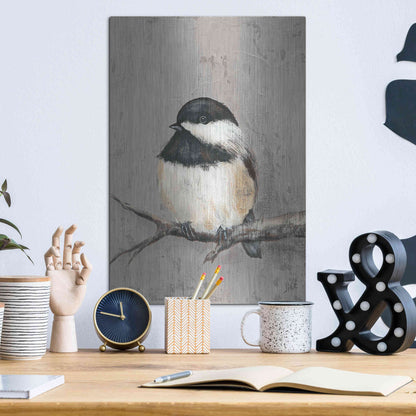 Luxe Metal Art 'Winter Bird IV' by Jade Reynolds, Metal Wall Art,12x16