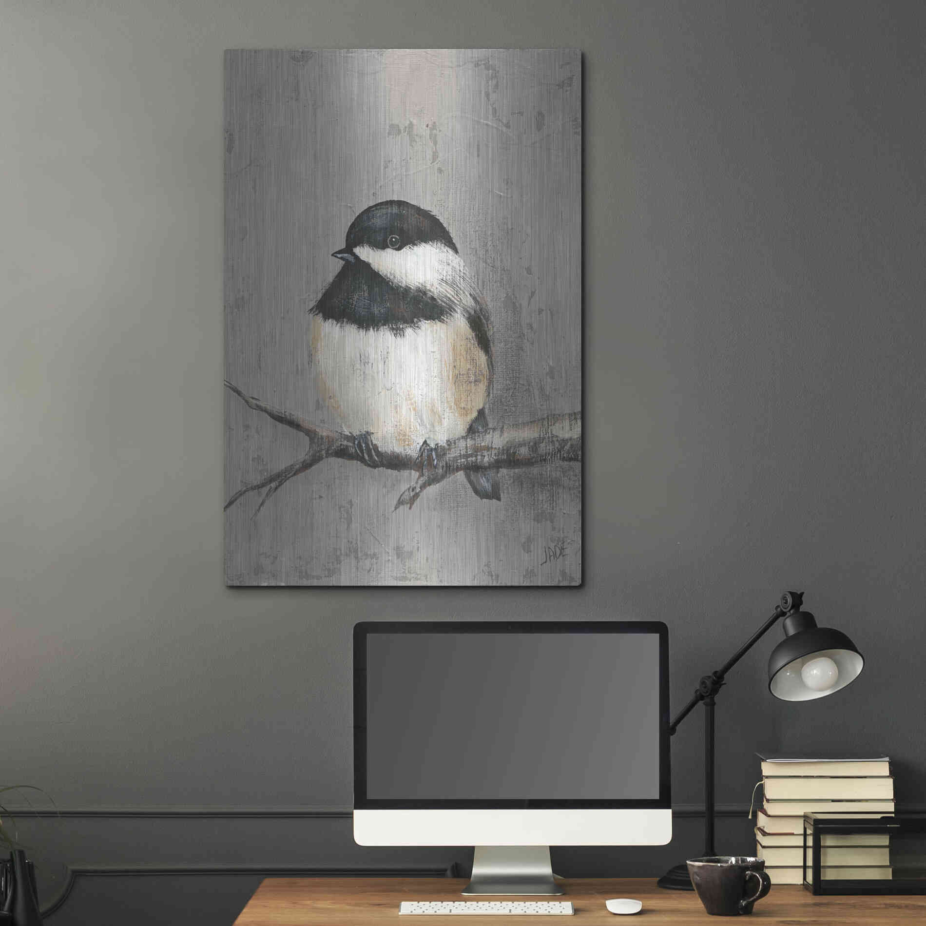 Luxe Metal Art 'Winter Bird IV' by Jade Reynolds, Metal Wall Art,24x36