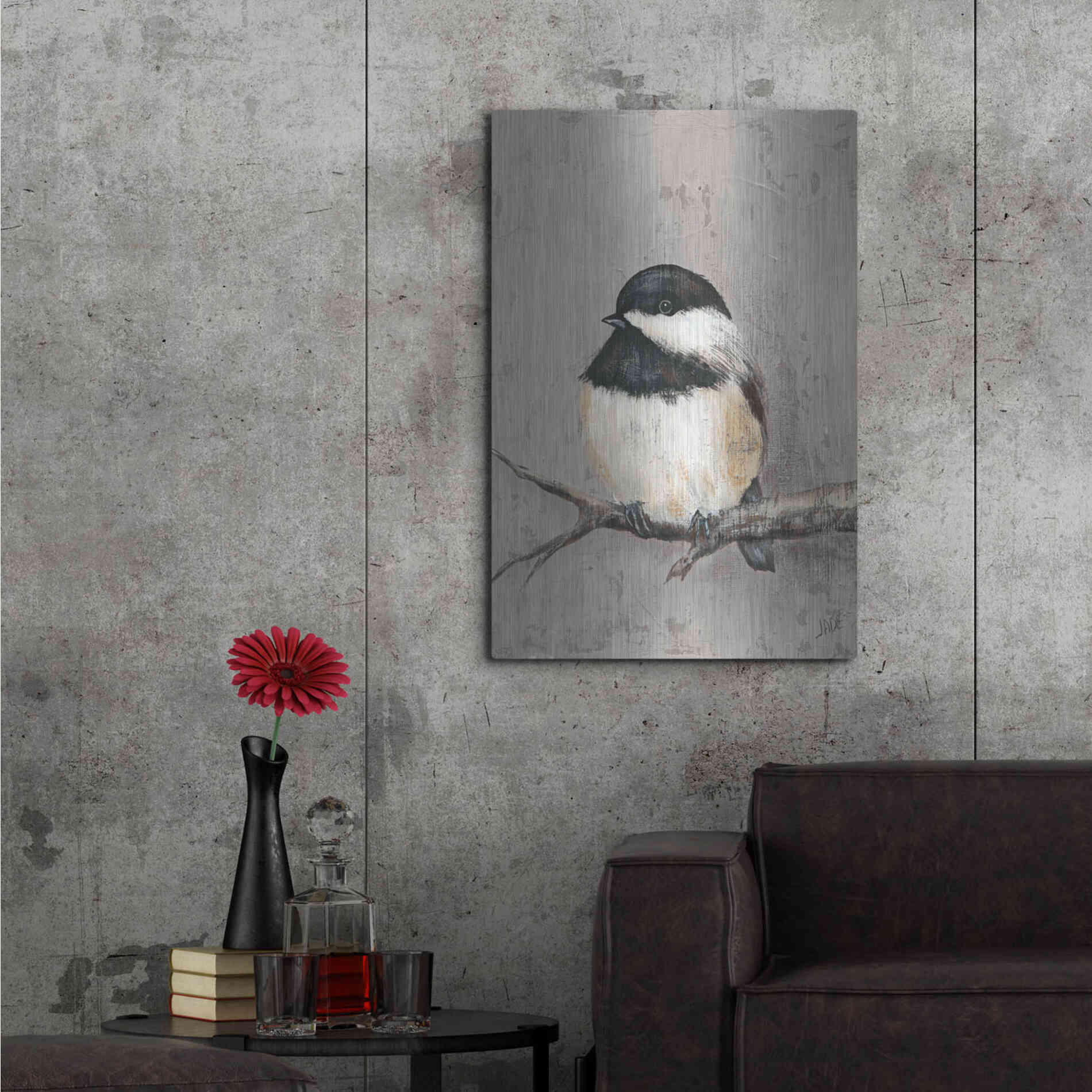 Luxe Metal Art 'Winter Bird IV' by Jade Reynolds, Metal Wall Art,24x36