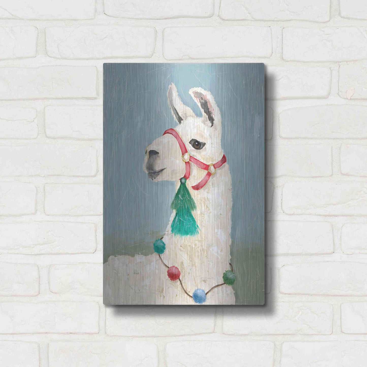 Luxe Metal Art 'Painted Llama I' by Jade Reynolds, Metal Wall Art,12x16