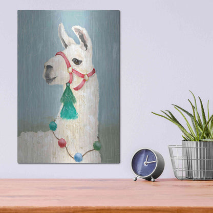 Luxe Metal Art 'Painted Llama I' by Jade Reynolds, Metal Wall Art,12x16