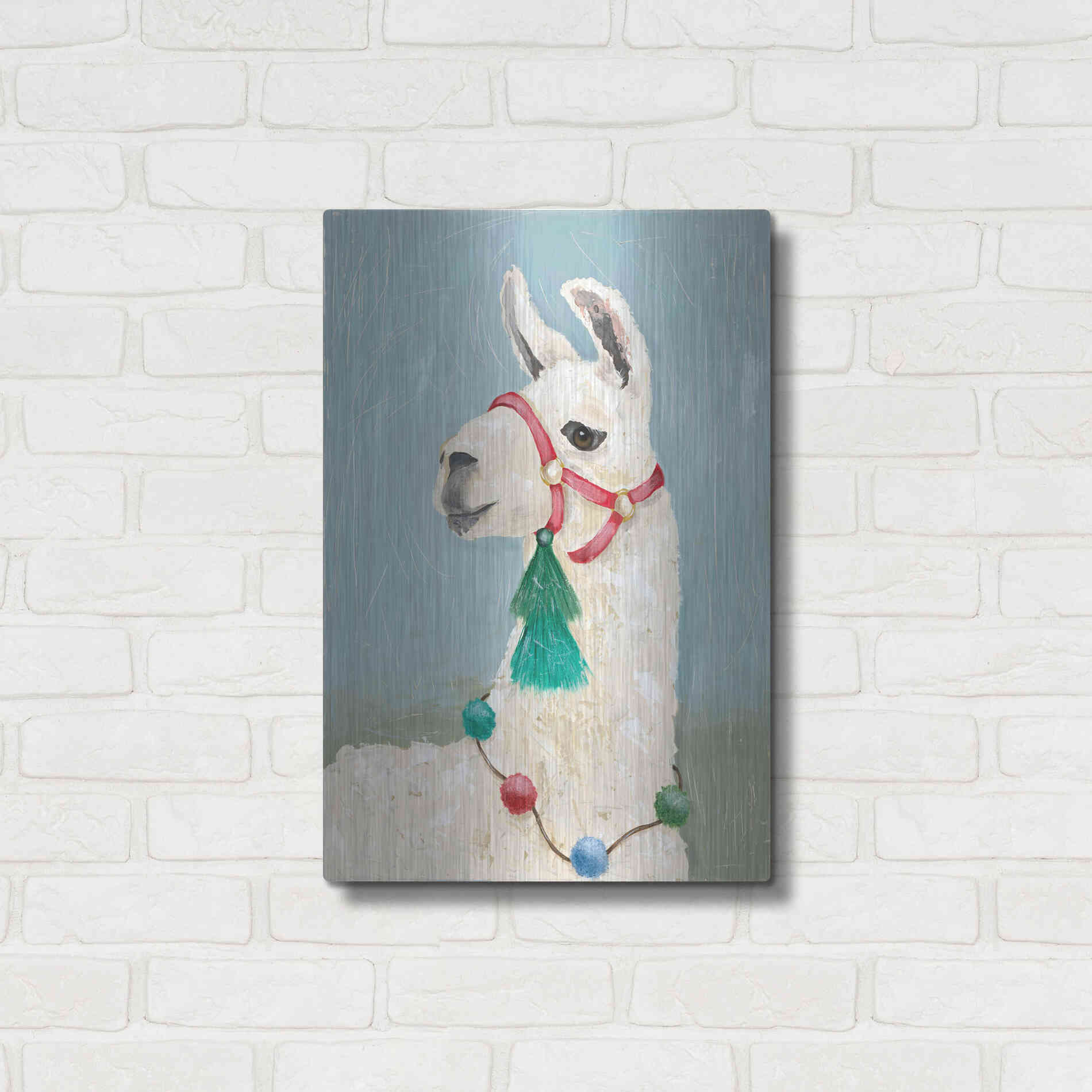 Luxe Metal Art 'Painted Llama I' by Jade Reynolds, Metal Wall Art,16x24