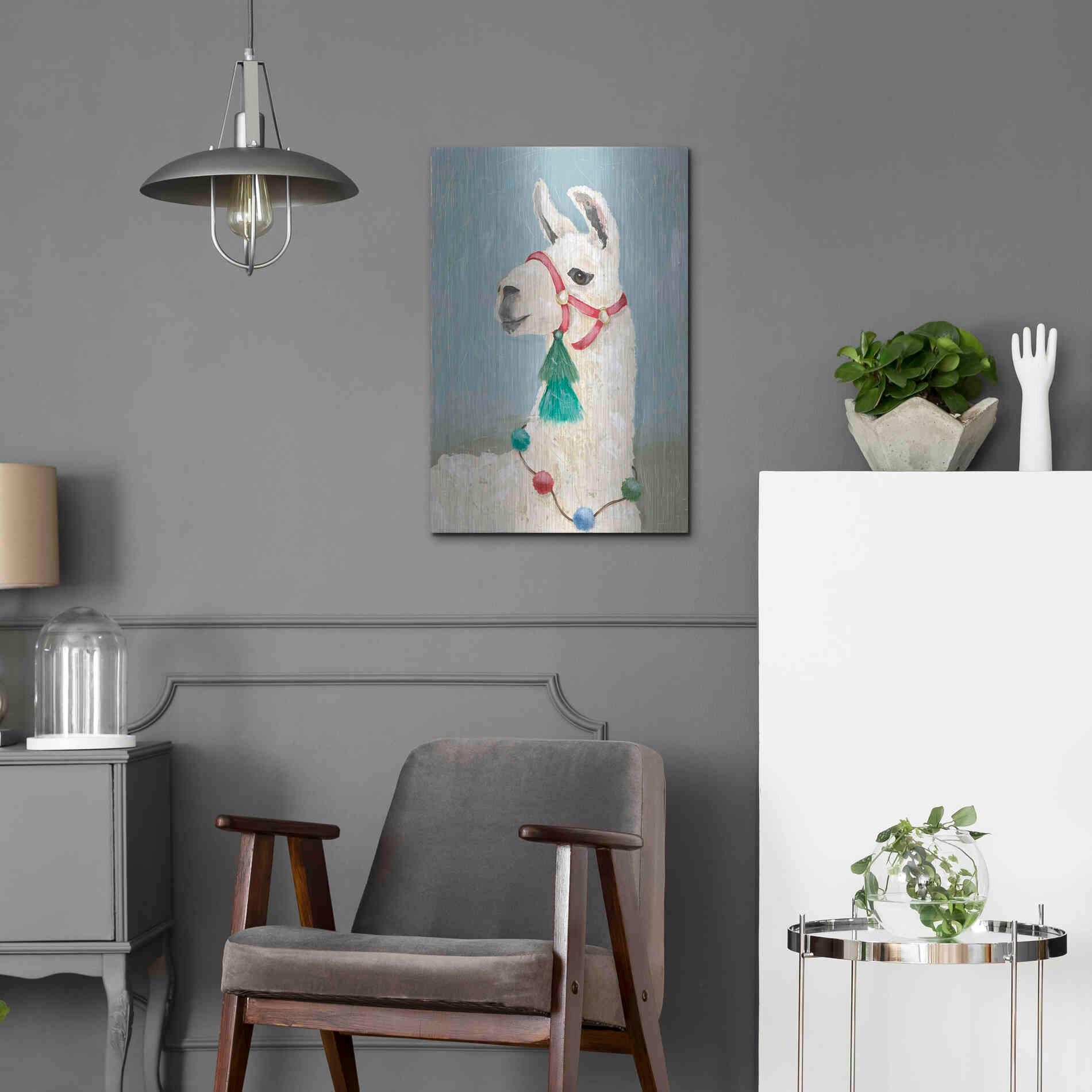 Luxe Metal Art 'Painted Llama I' by Jade Reynolds, Metal Wall Art,16x24