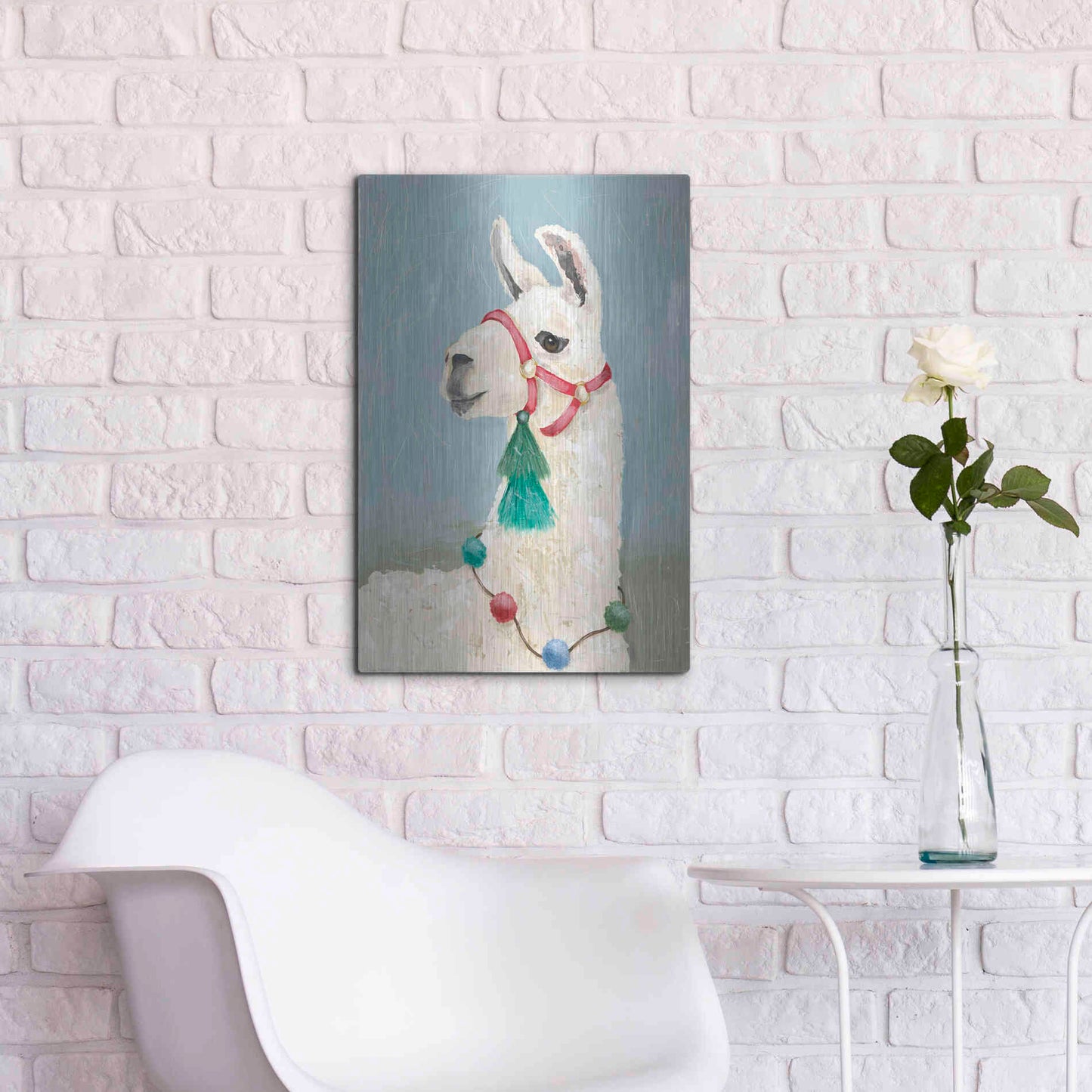 Luxe Metal Art 'Painted Llama I' by Jade Reynolds, Metal Wall Art,16x24