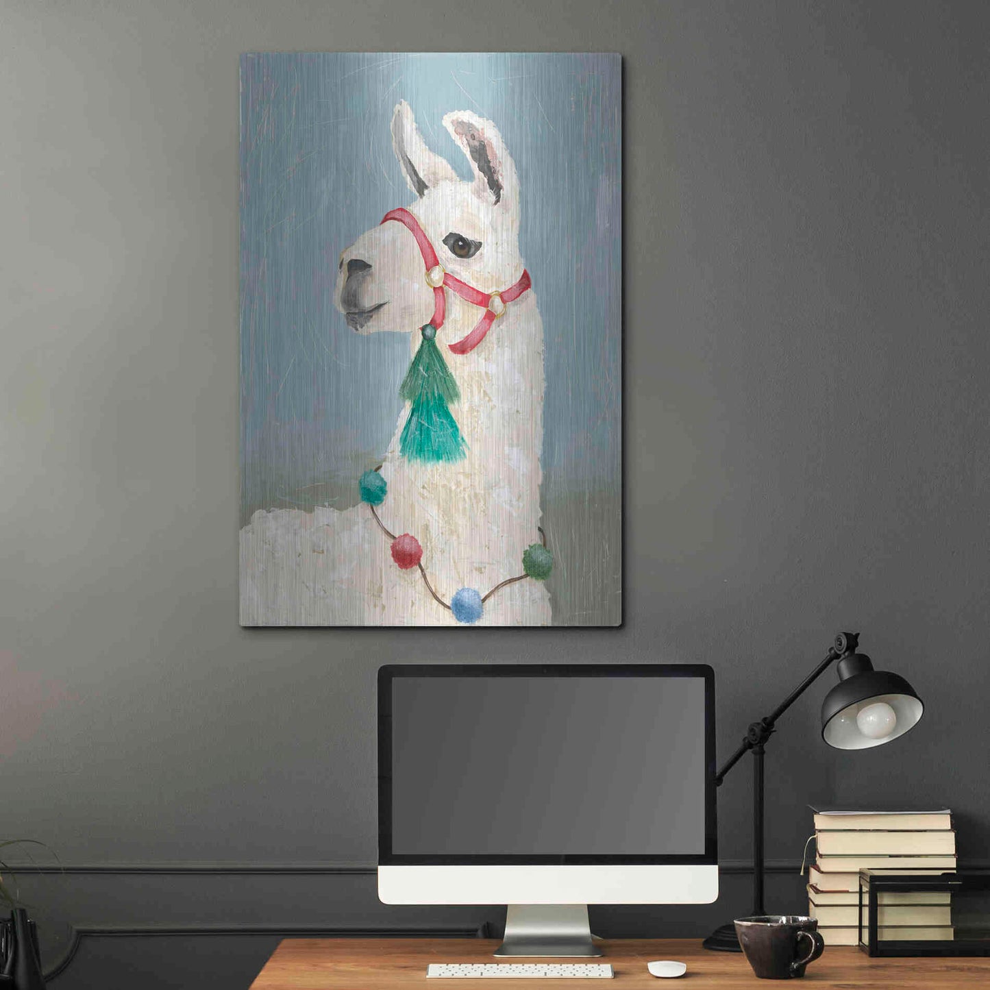 Luxe Metal Art 'Painted Llama I' by Jade Reynolds, Metal Wall Art,24x36
