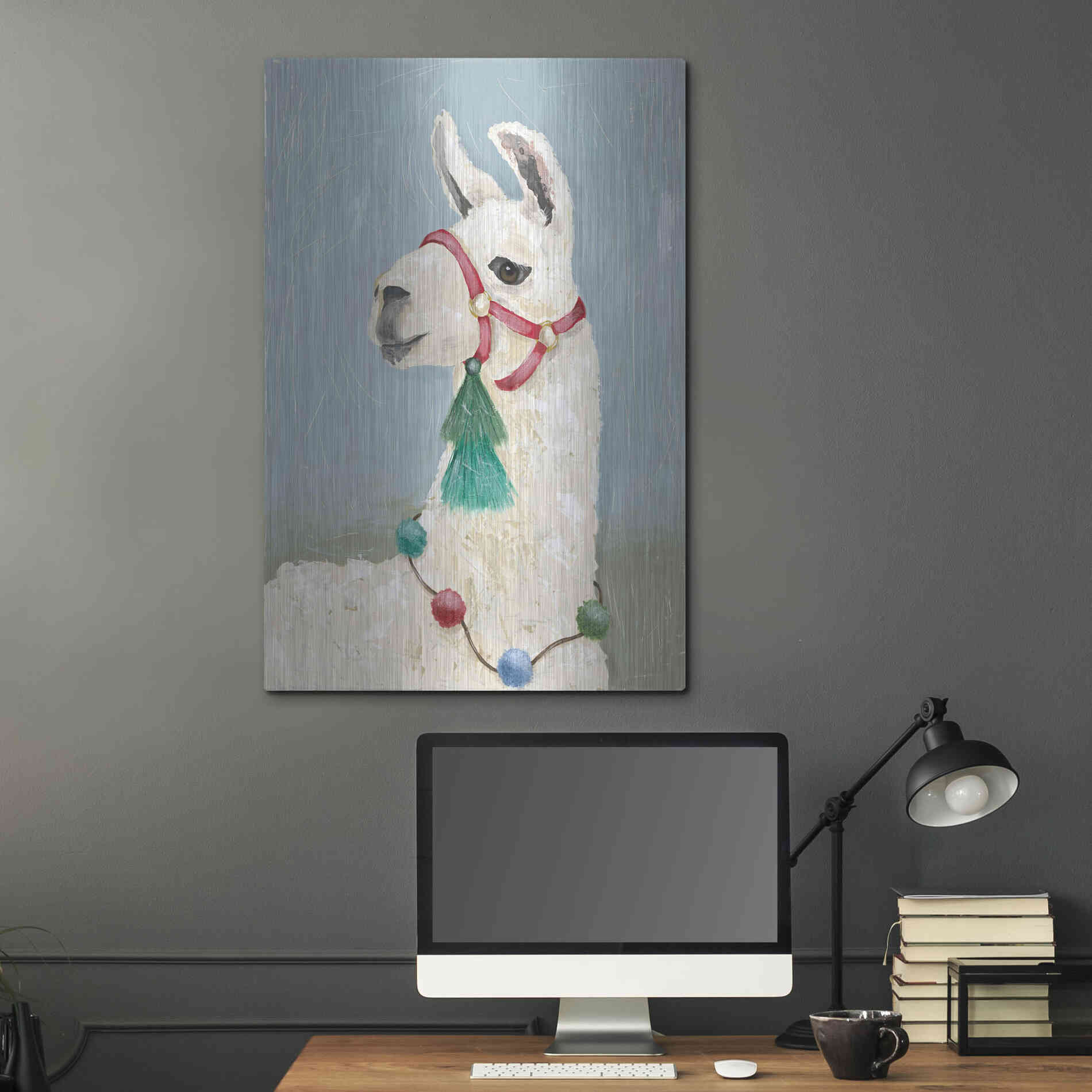 Luxe Metal Art 'Painted Llama I' by Jade Reynolds, Metal Wall Art,24x36